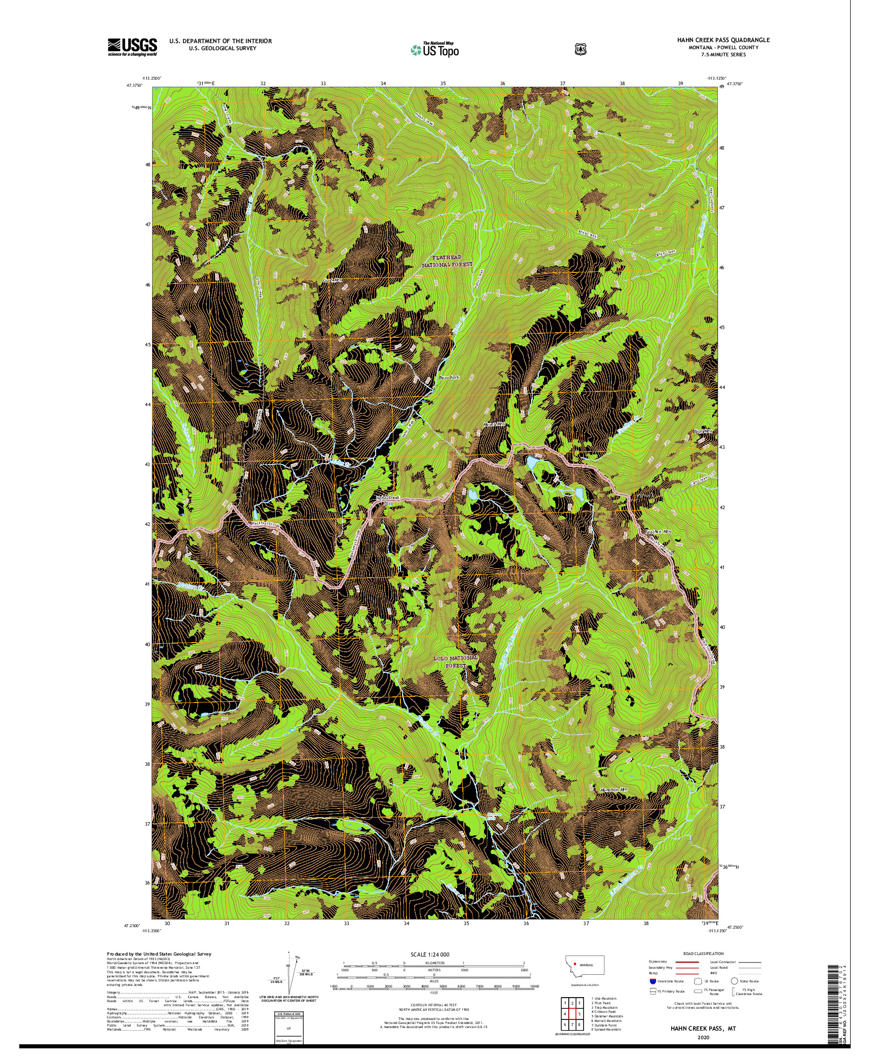 USGS US TOPO 7.5-MINUTE MAP FOR HAHN CREEK PASS, MT 2020