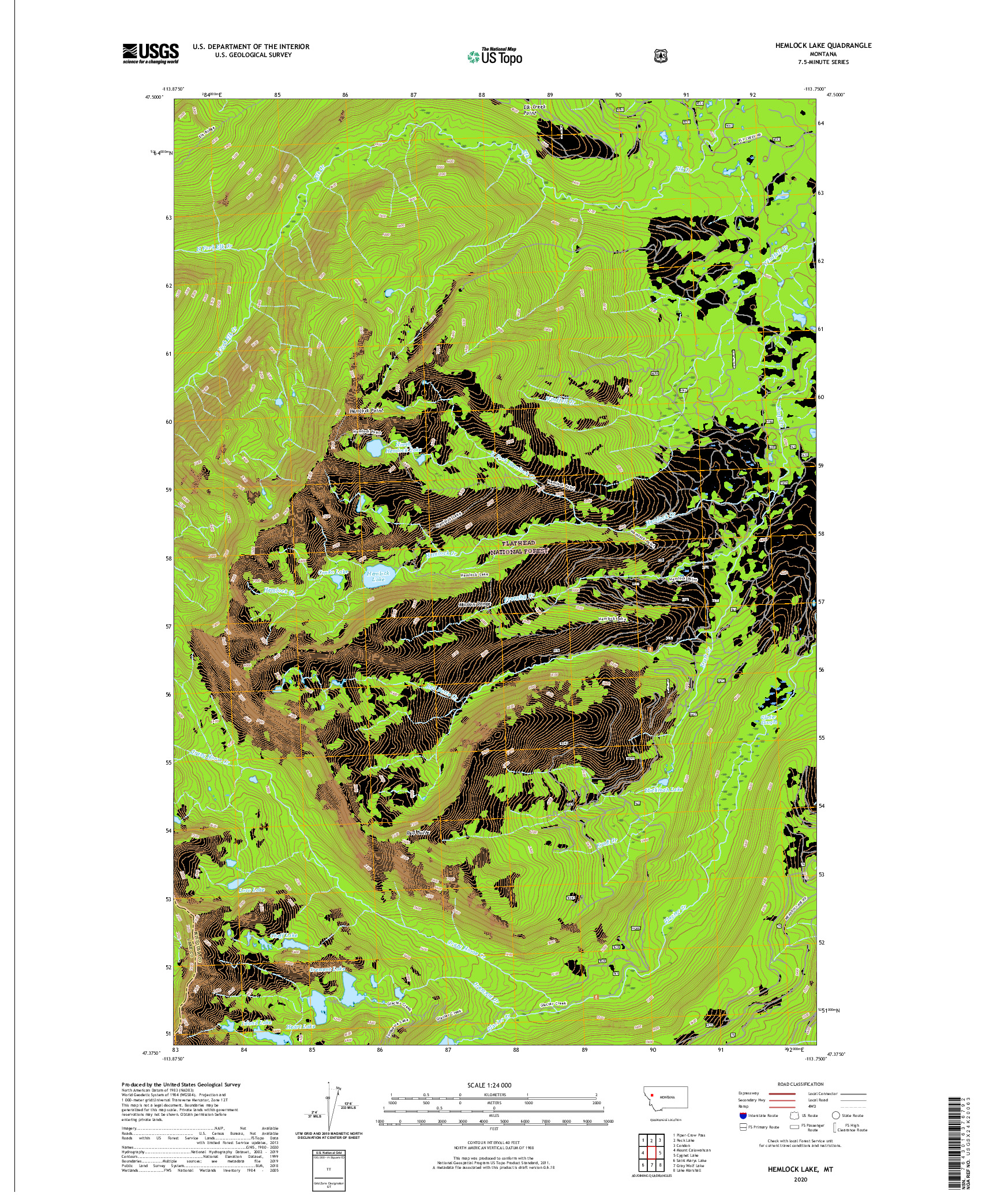 USGS US TOPO 7.5-MINUTE MAP FOR HEMLOCK LAKE, MT 2020