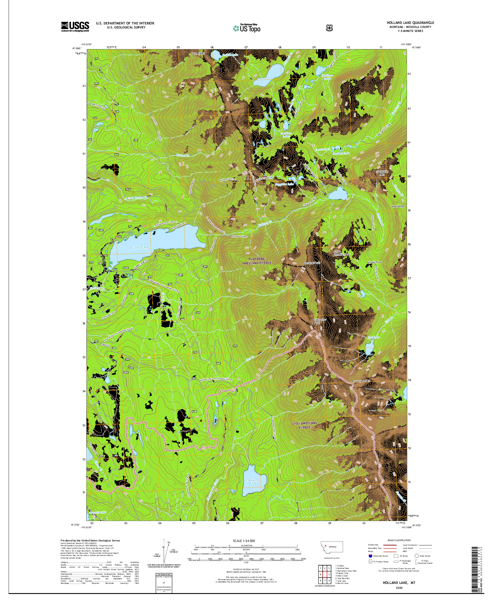 USGS US TOPO 7.5-MINUTE MAP FOR HOLLAND LAKE, MT 2020