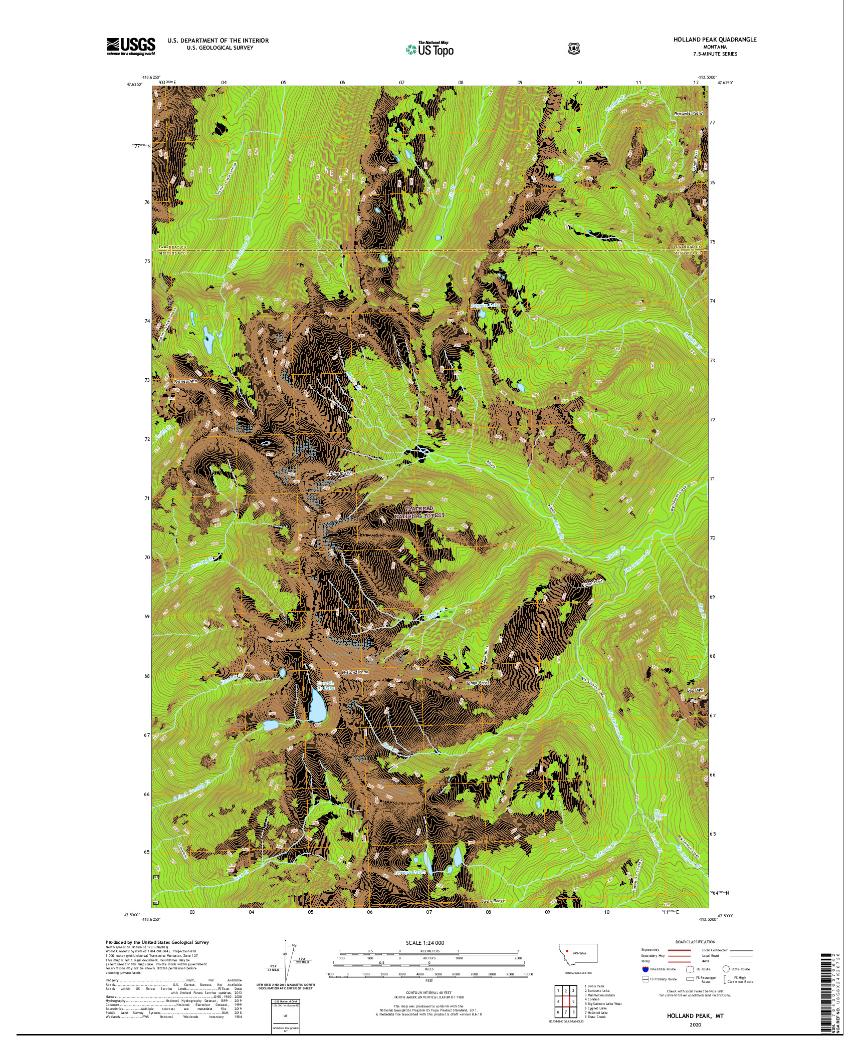 USGS US TOPO 7.5-MINUTE MAP FOR HOLLAND PEAK, MT 2020