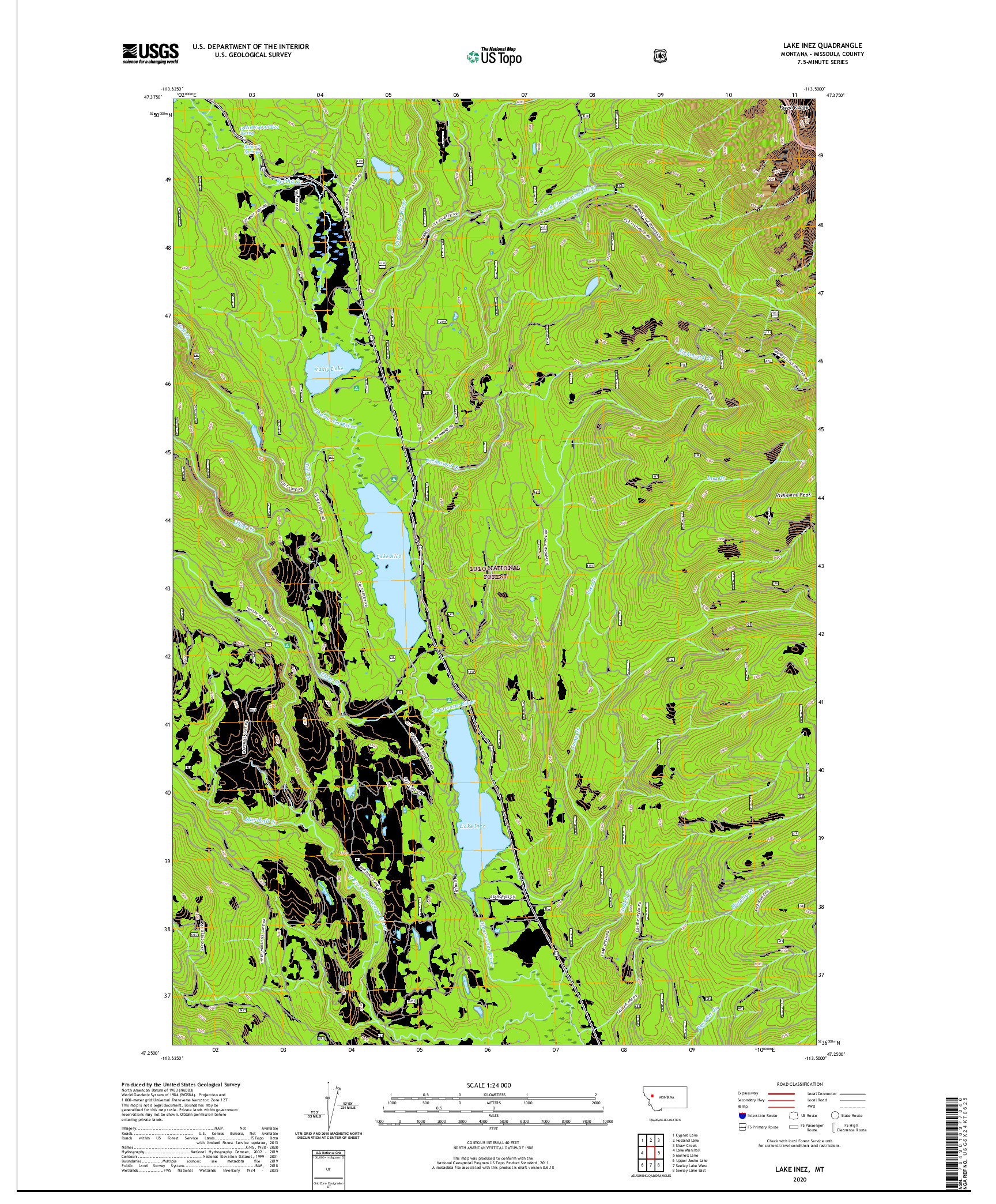 USGS US TOPO 7.5-MINUTE MAP FOR LAKE INEZ, MT 2020