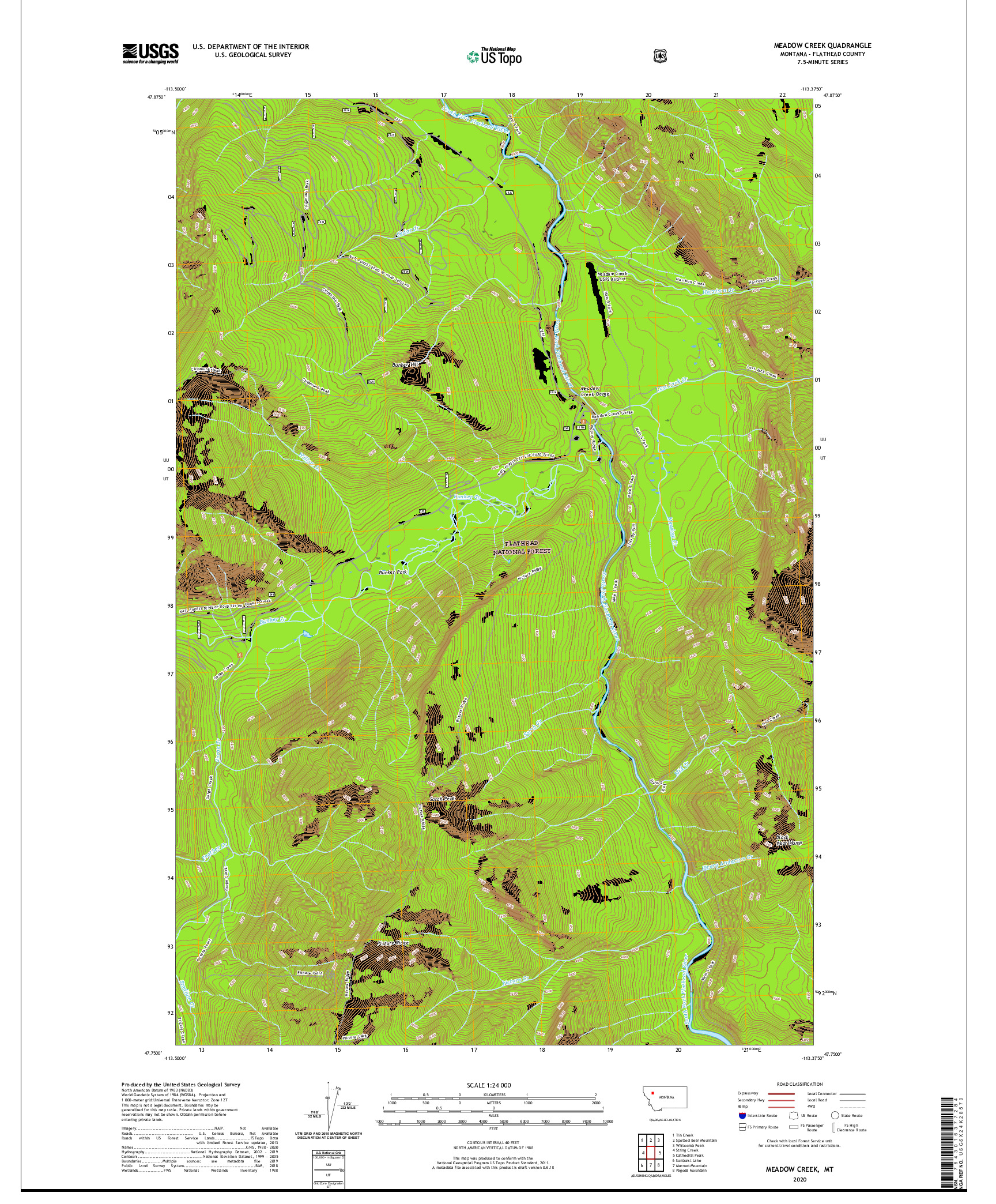 USGS US TOPO 7.5-MINUTE MAP FOR MEADOW CREEK, MT 2020