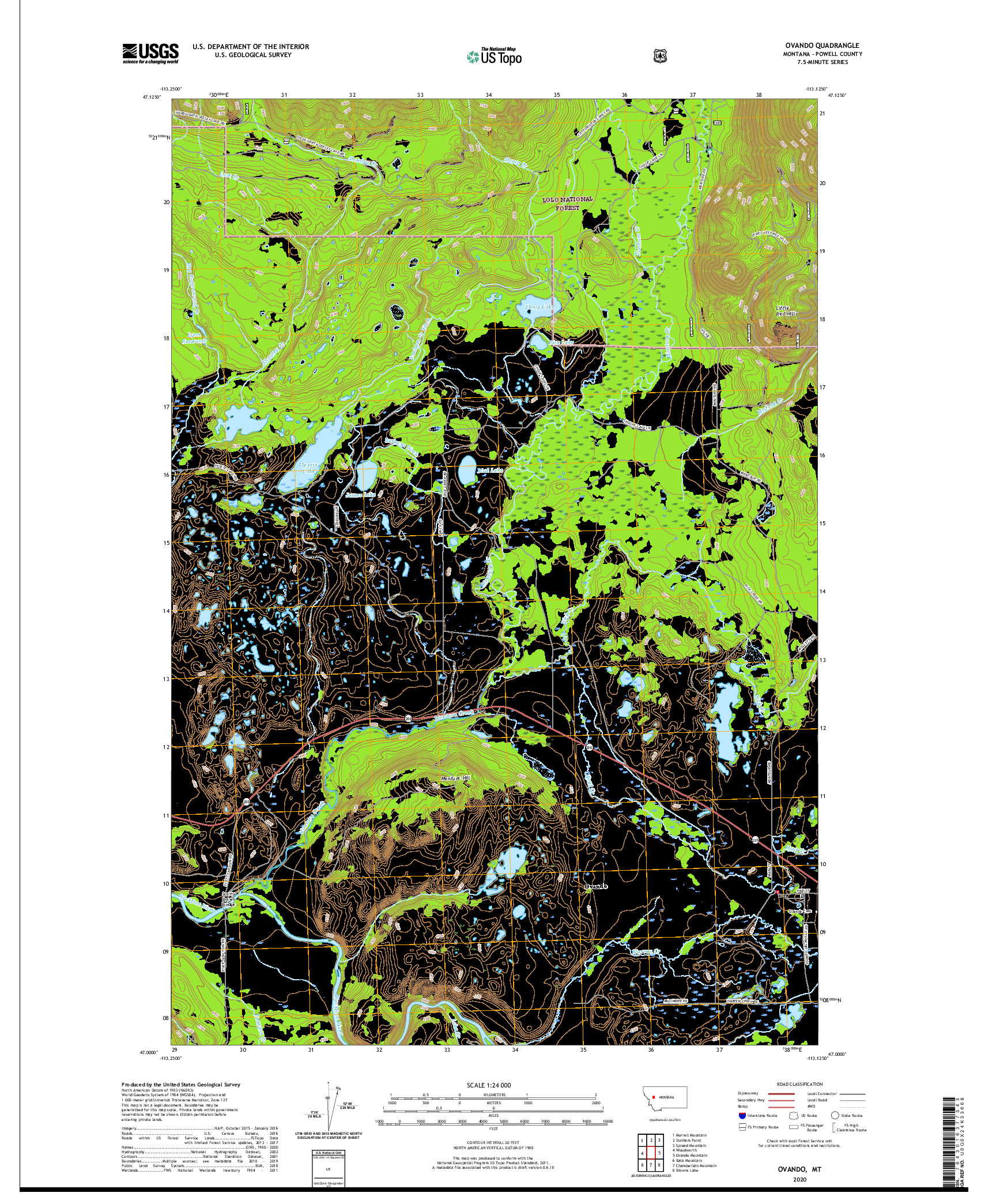 USGS US TOPO 7.5-MINUTE MAP FOR OVANDO, MT 2020