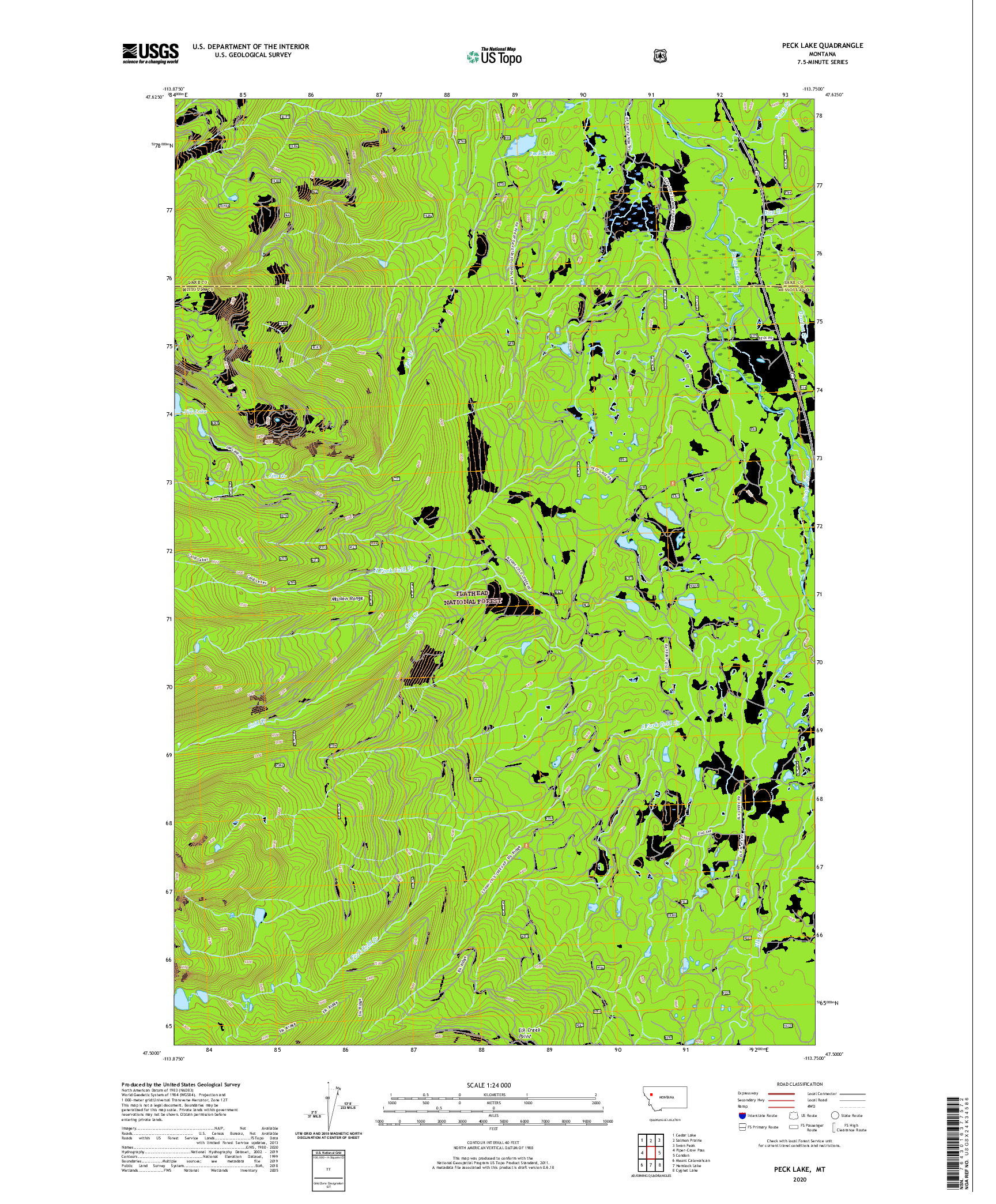 USGS US TOPO 7.5-MINUTE MAP FOR PECK LAKE, MT 2020