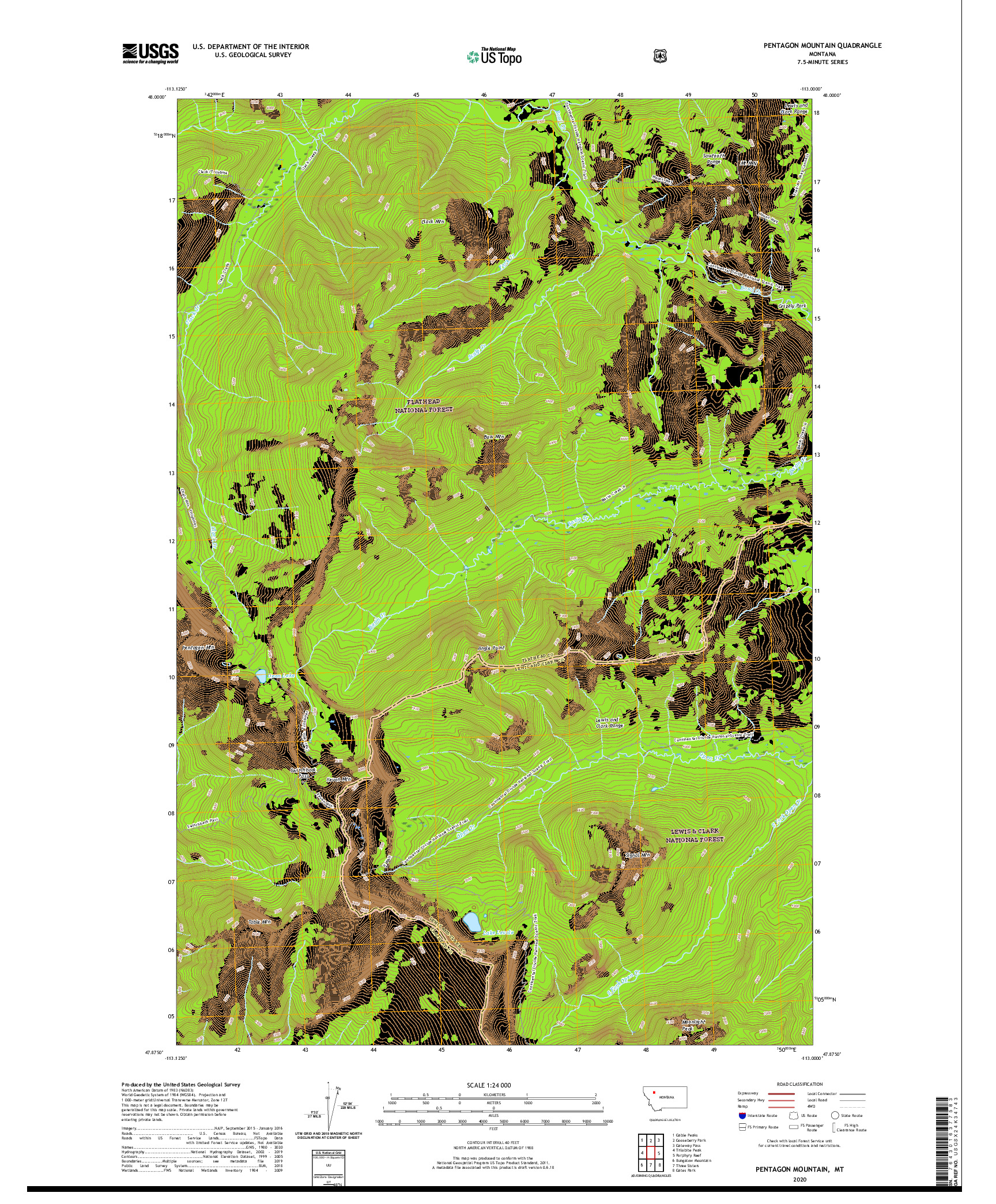 USGS US TOPO 7.5-MINUTE MAP FOR PENTAGON MOUNTAIN, MT 2020