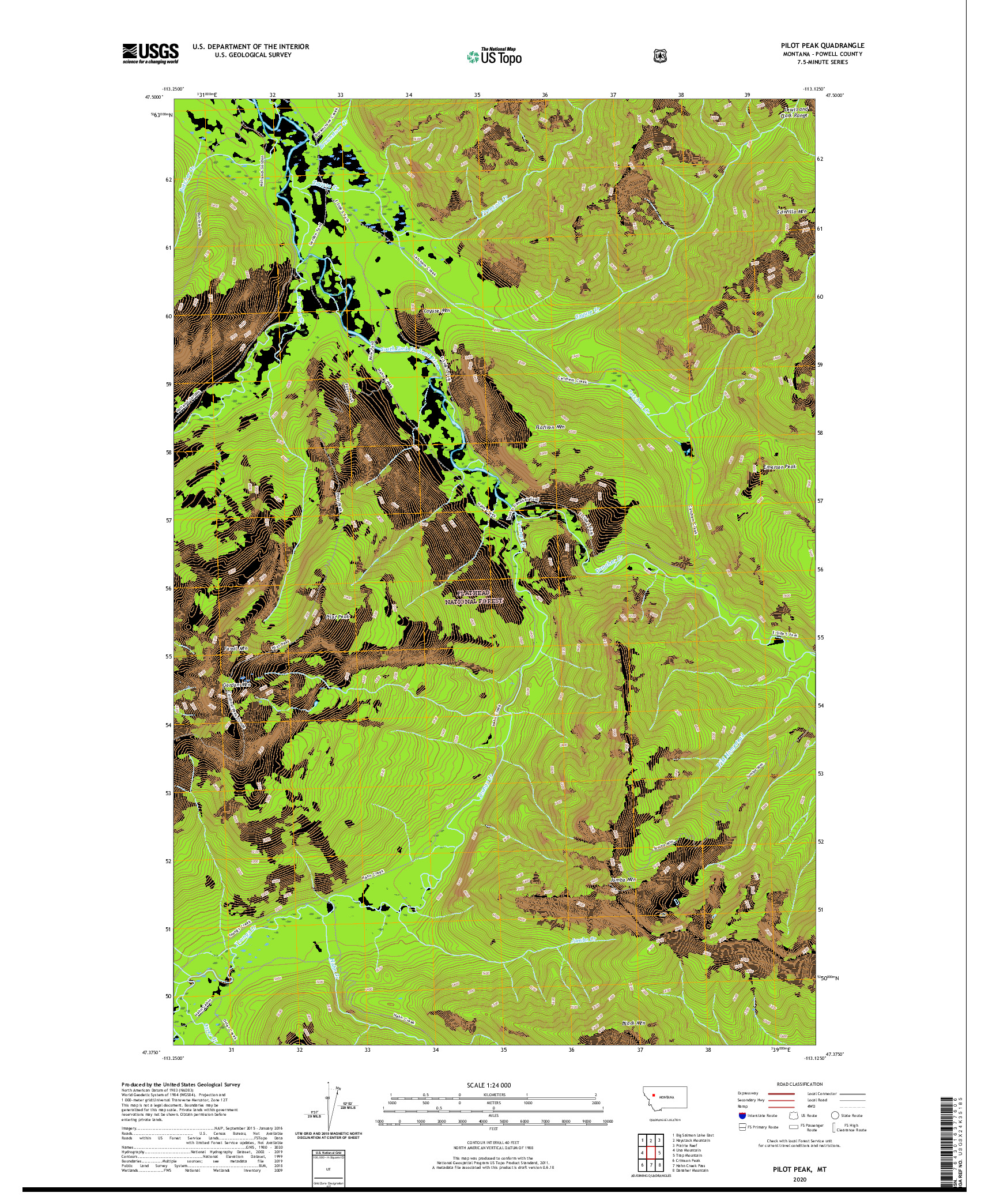 USGS US TOPO 7.5-MINUTE MAP FOR PILOT PEAK, MT 2020