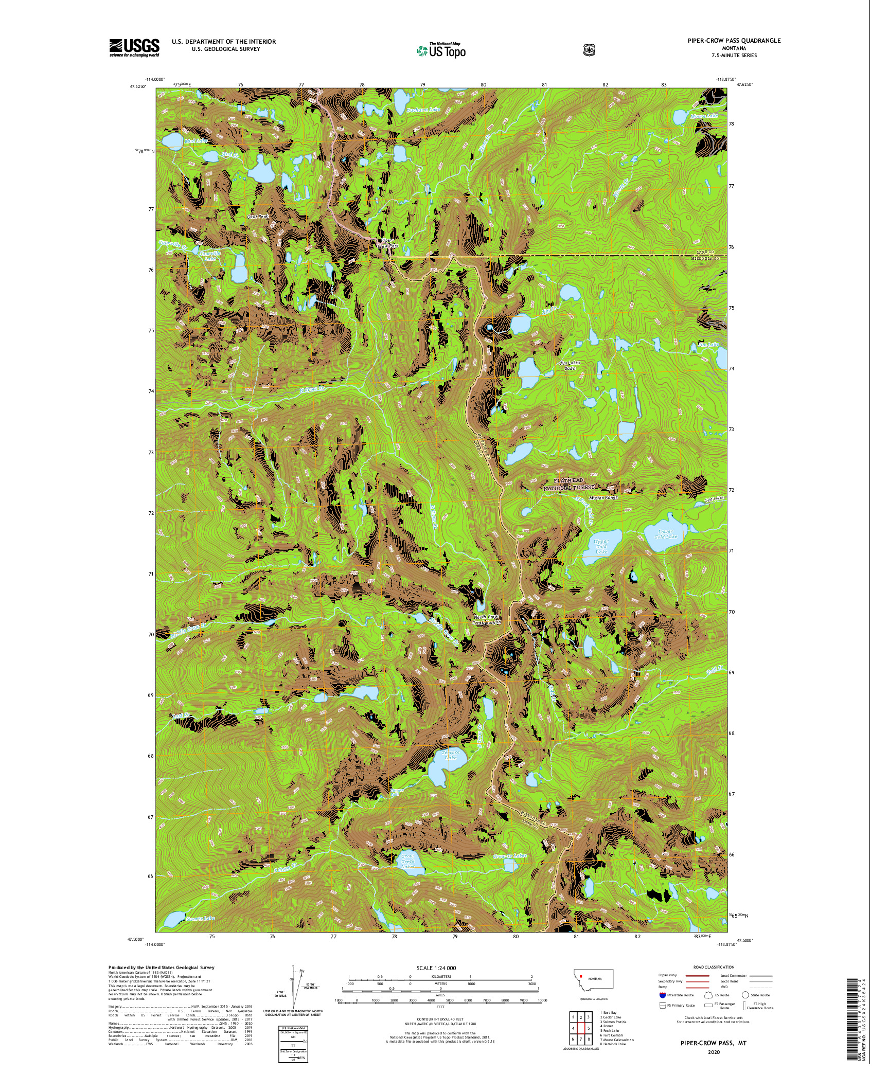 USGS US TOPO 7.5-MINUTE MAP FOR PIPER-CROW PASS, MT 2020