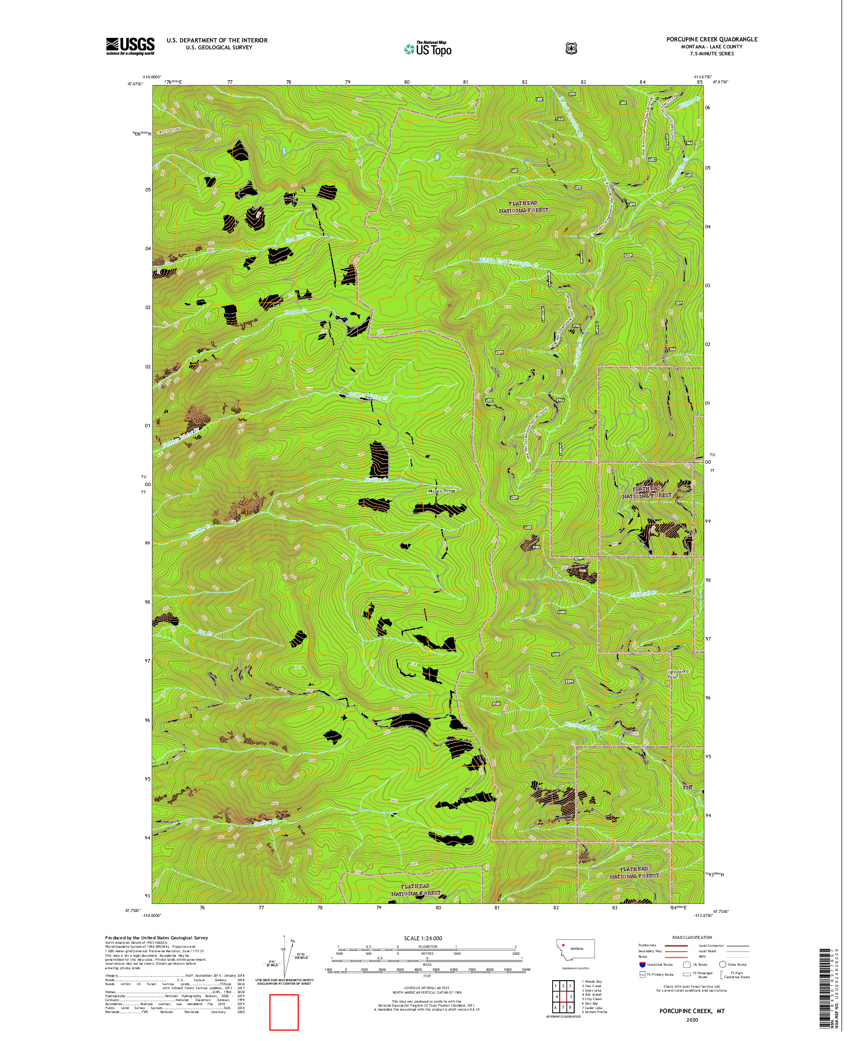 USGS US TOPO 7.5-MINUTE MAP FOR PORCUPINE CREEK, MT 2020