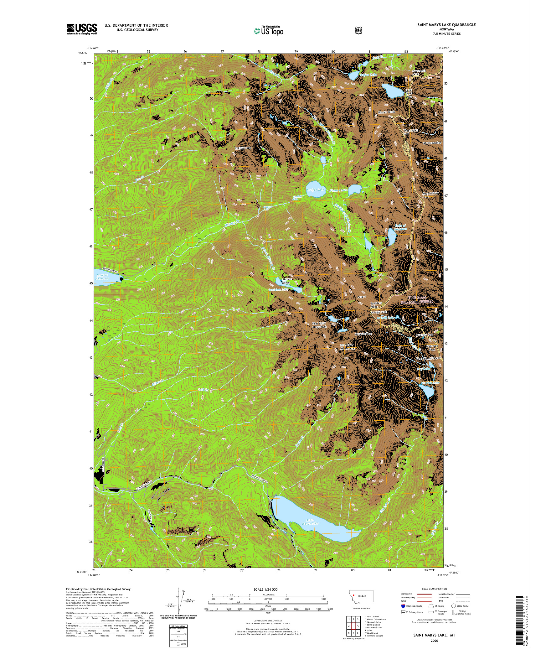 USGS US TOPO 7.5-MINUTE MAP FOR SAINT MARYS LAKE, MT 2020