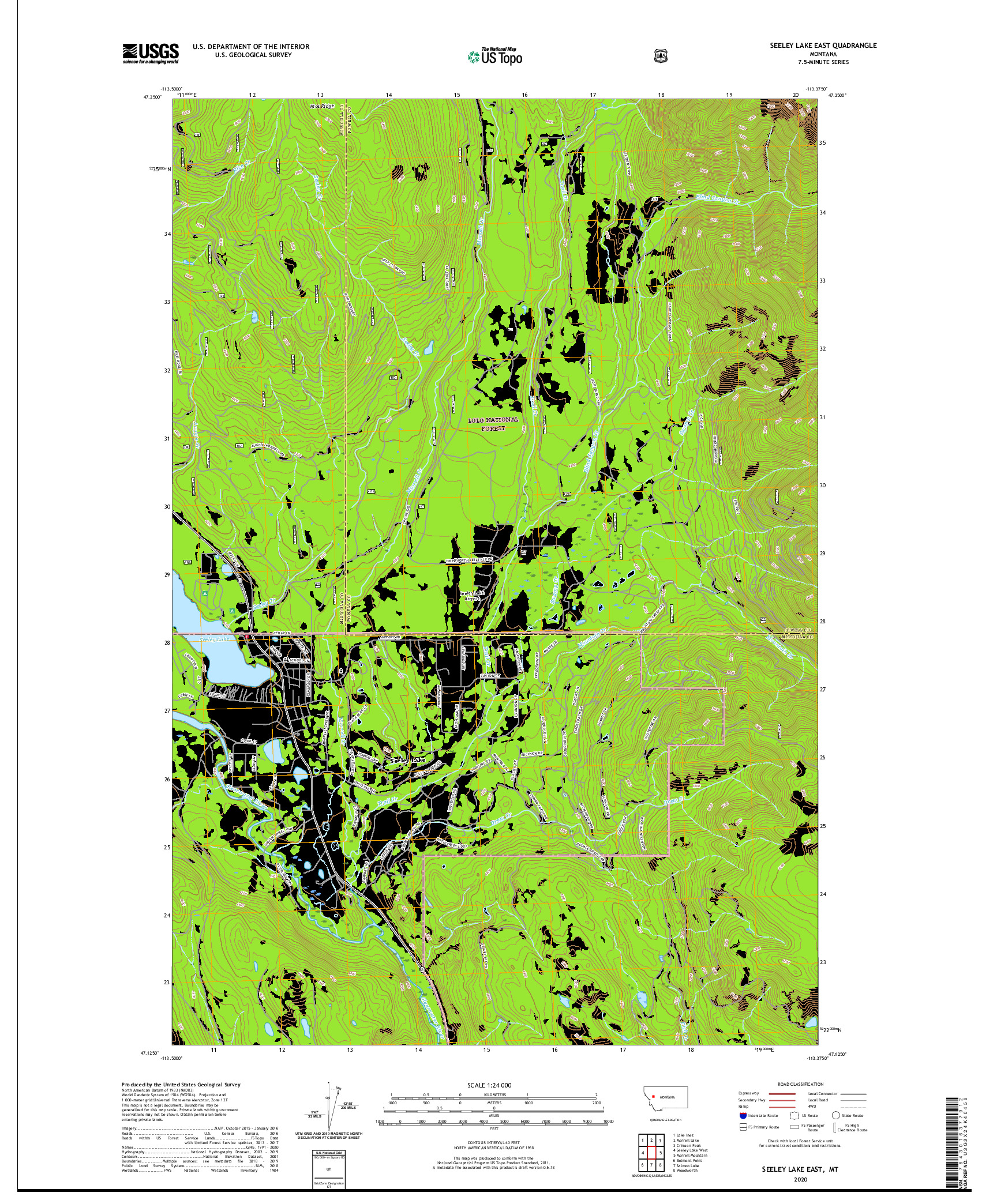 USGS US TOPO 7.5-MINUTE MAP FOR SEELEY LAKE EAST, MT 2020