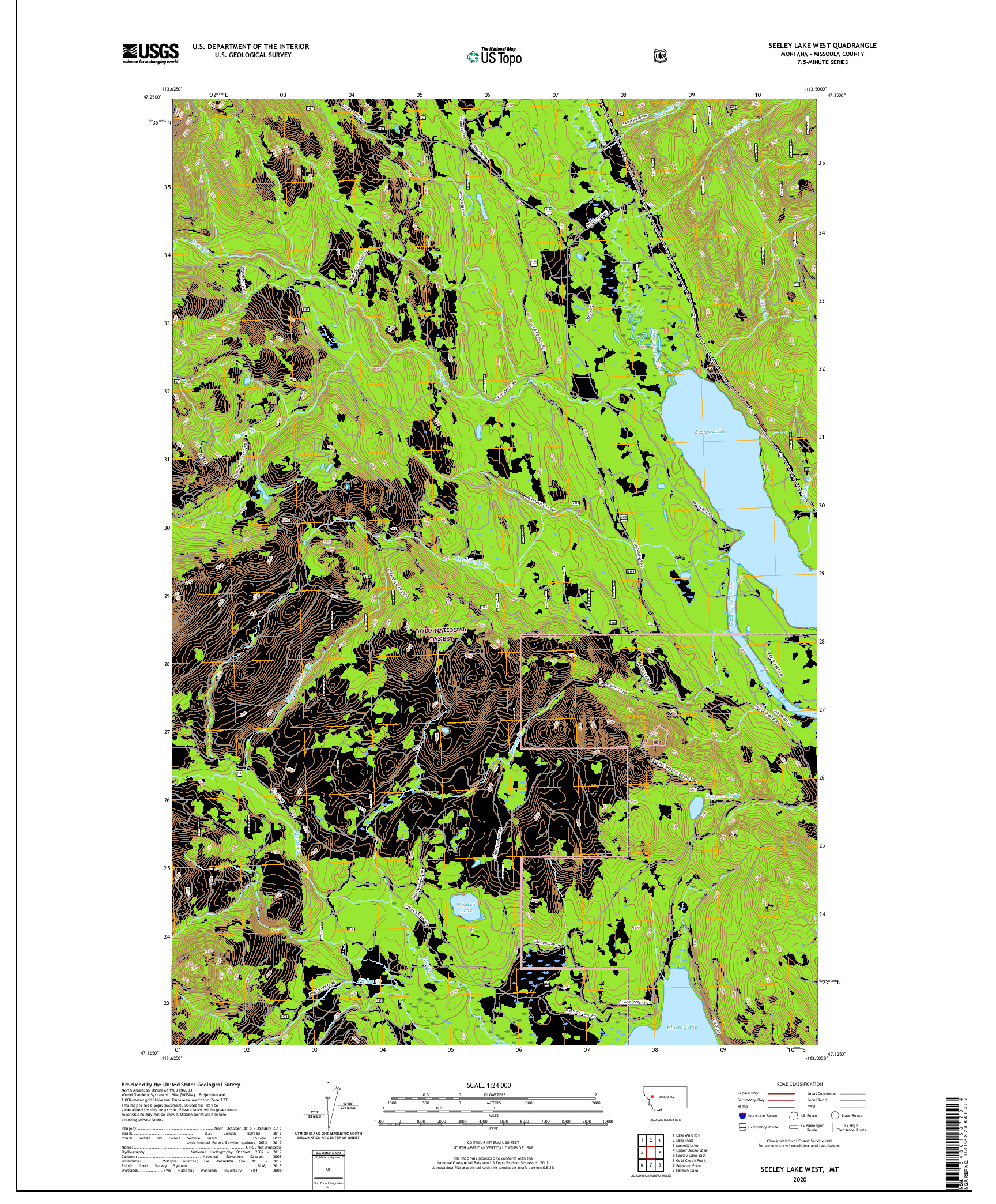 USGS US TOPO 7.5-MINUTE MAP FOR SEELEY LAKE WEST, MT 2020