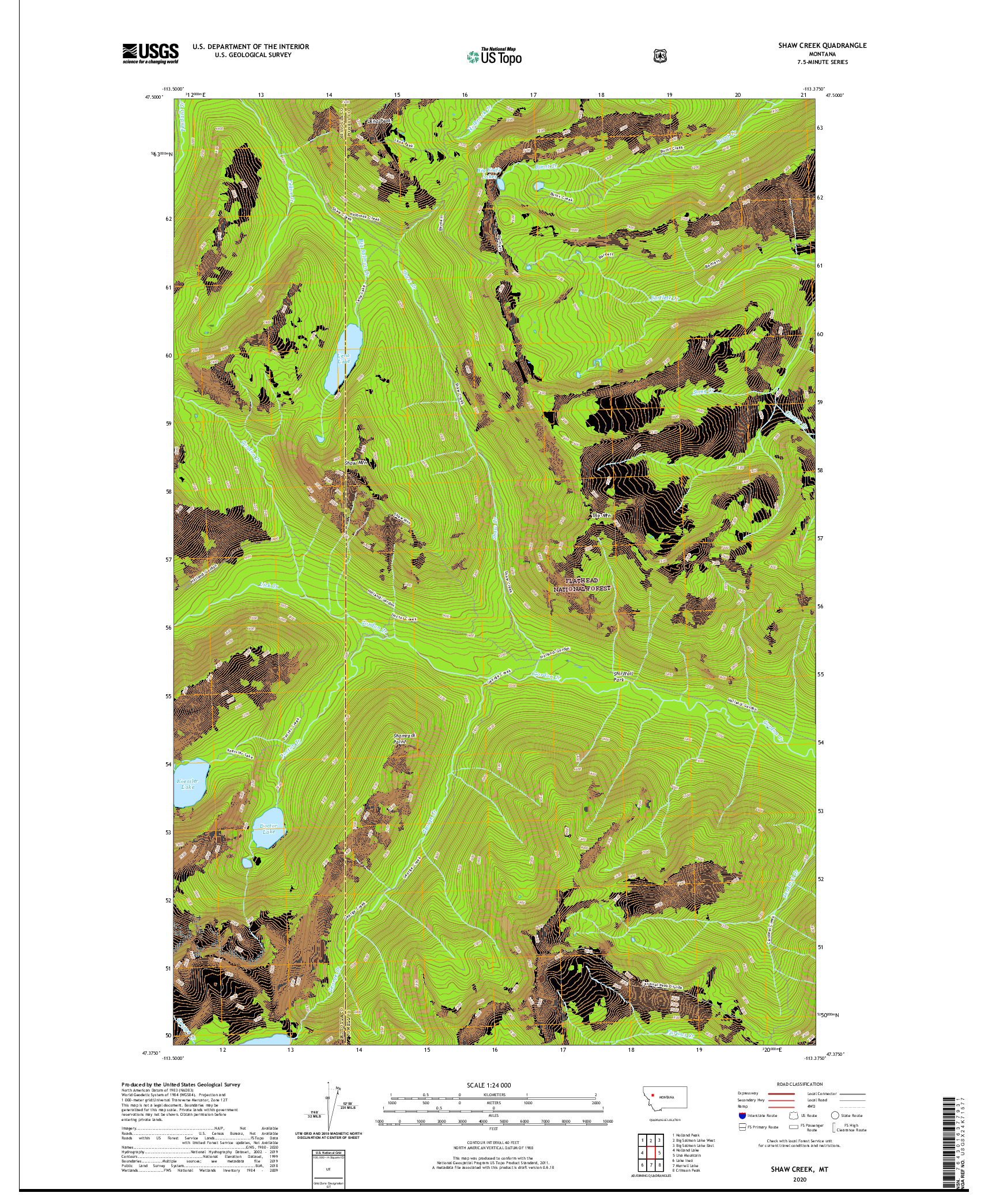 USGS US TOPO 7.5-MINUTE MAP FOR SHAW CREEK, MT 2020