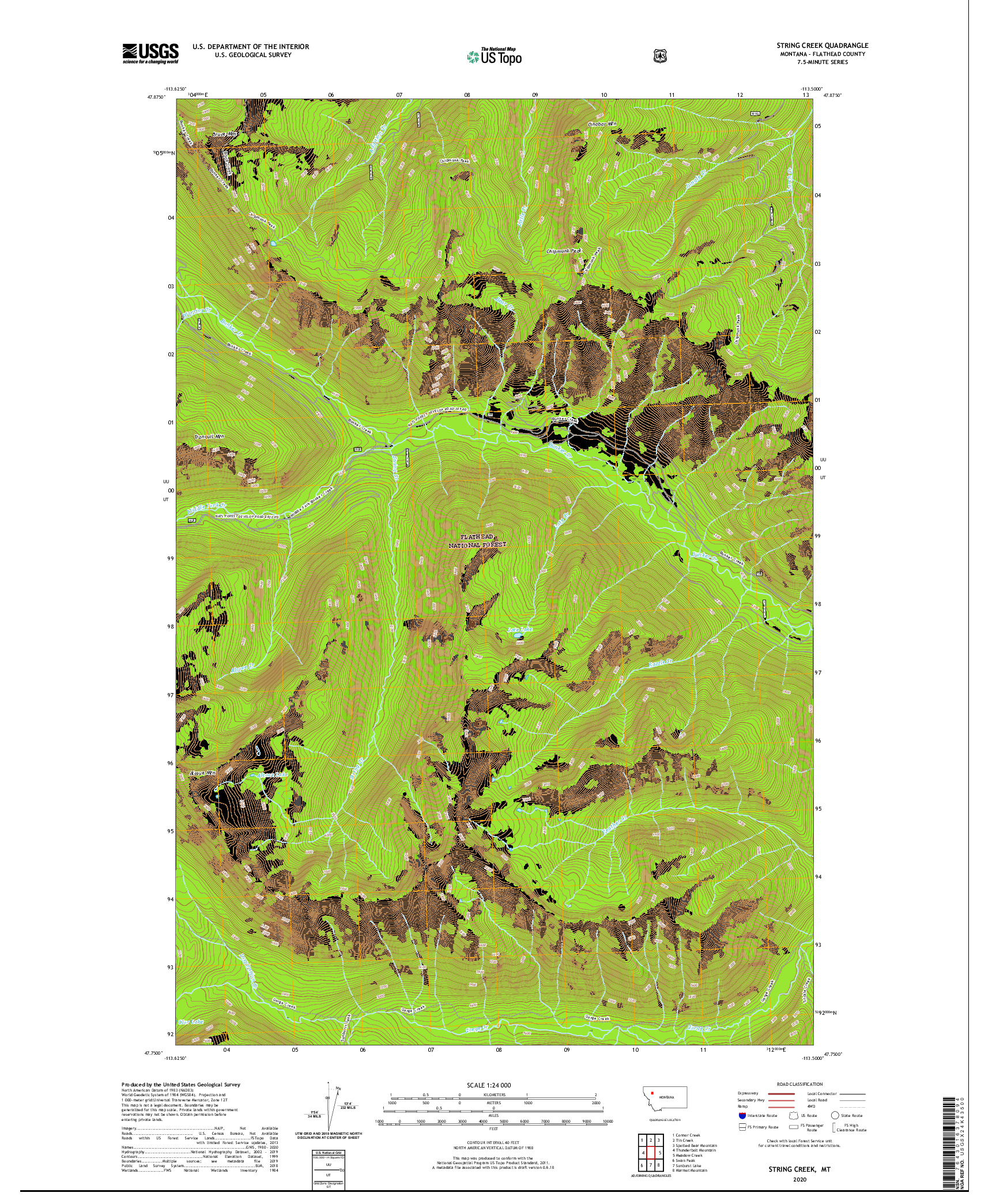USGS US TOPO 7.5-MINUTE MAP FOR STRING CREEK, MT 2020