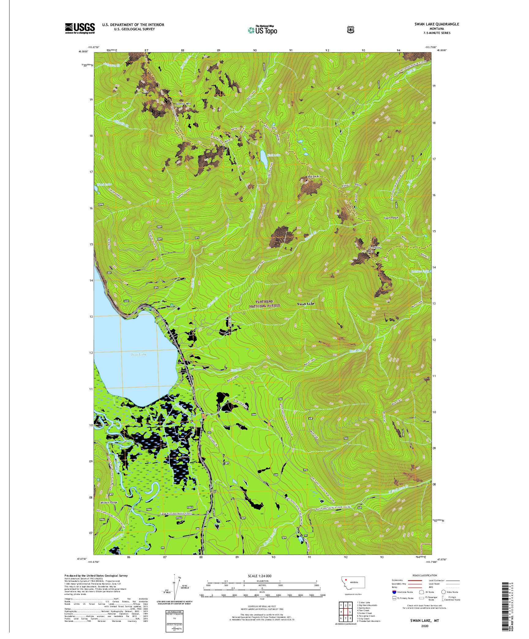 USGS US TOPO 7.5-MINUTE MAP FOR SWAN LAKE, MT 2020