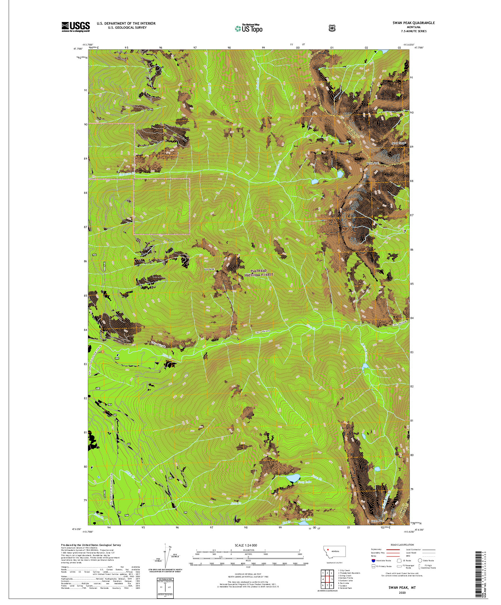 USGS US TOPO 7.5-MINUTE MAP FOR SWAN PEAK, MT 2020