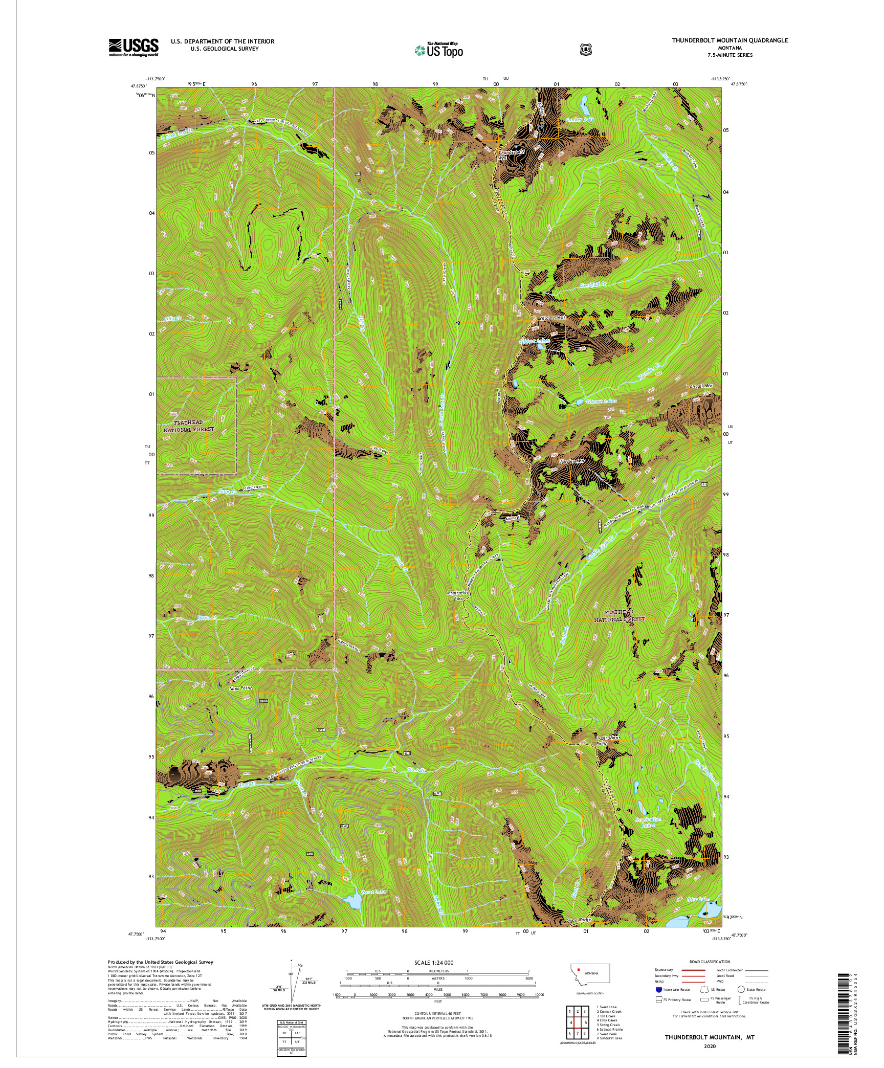 USGS US TOPO 7.5-MINUTE MAP FOR THUNDERBOLT MOUNTAIN, MT 2020