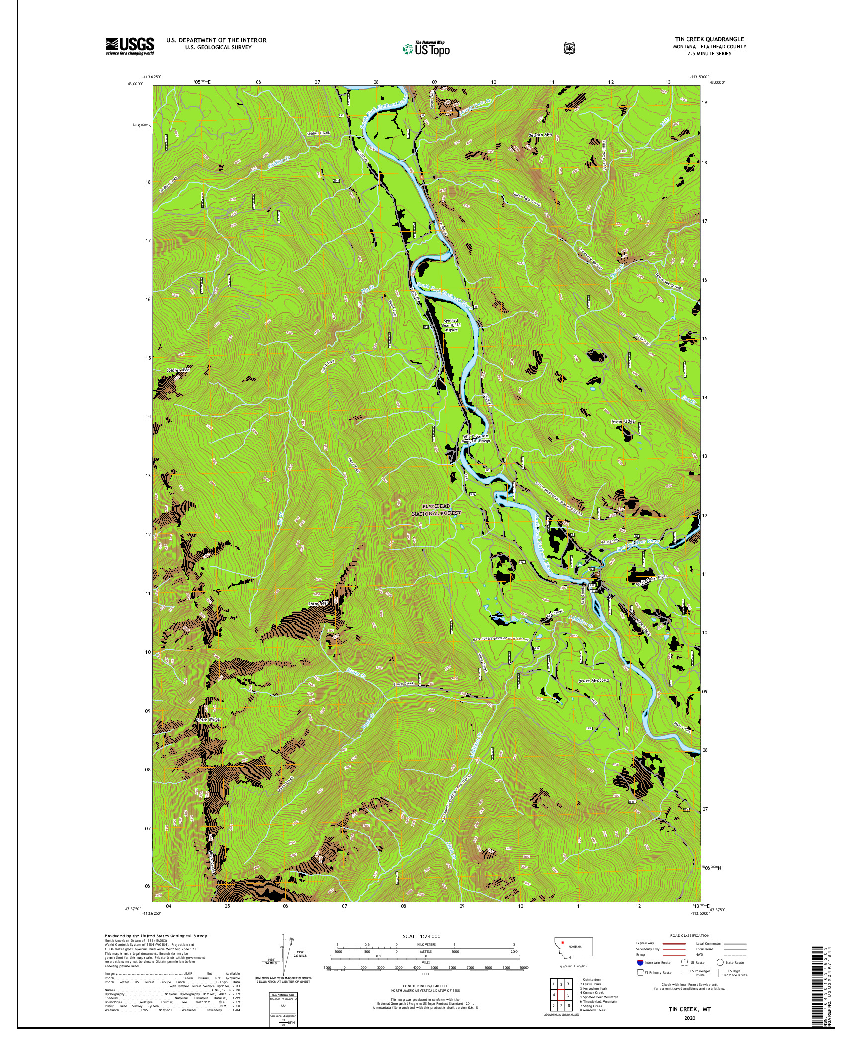 USGS US TOPO 7.5-MINUTE MAP FOR TIN CREEK, MT 2020