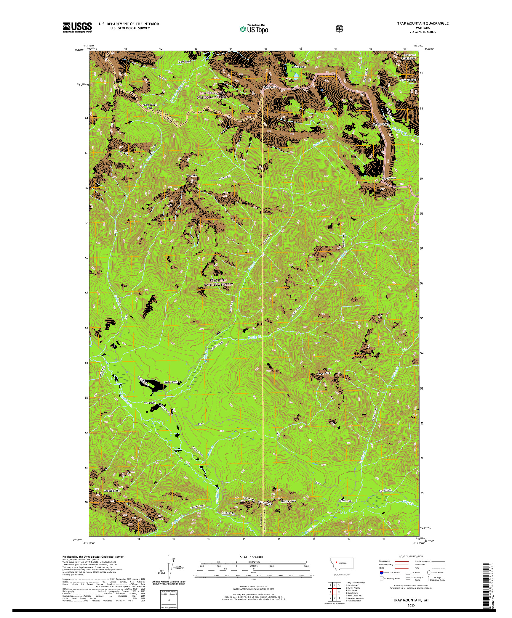 USGS US TOPO 7.5-MINUTE MAP FOR TRAP MOUNTAIN, MT 2020