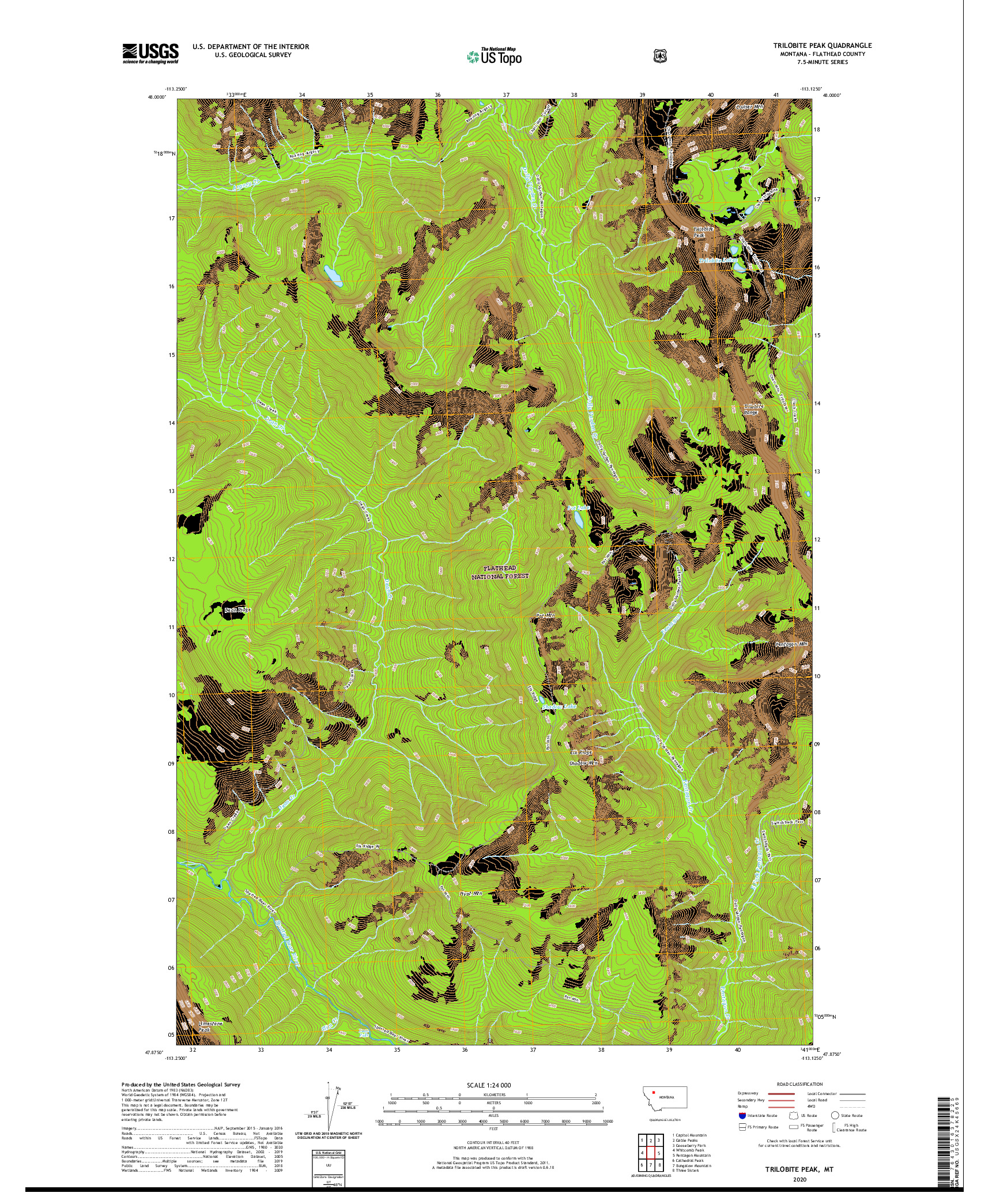 USGS US TOPO 7.5-MINUTE MAP FOR TRILOBITE PEAK, MT 2020