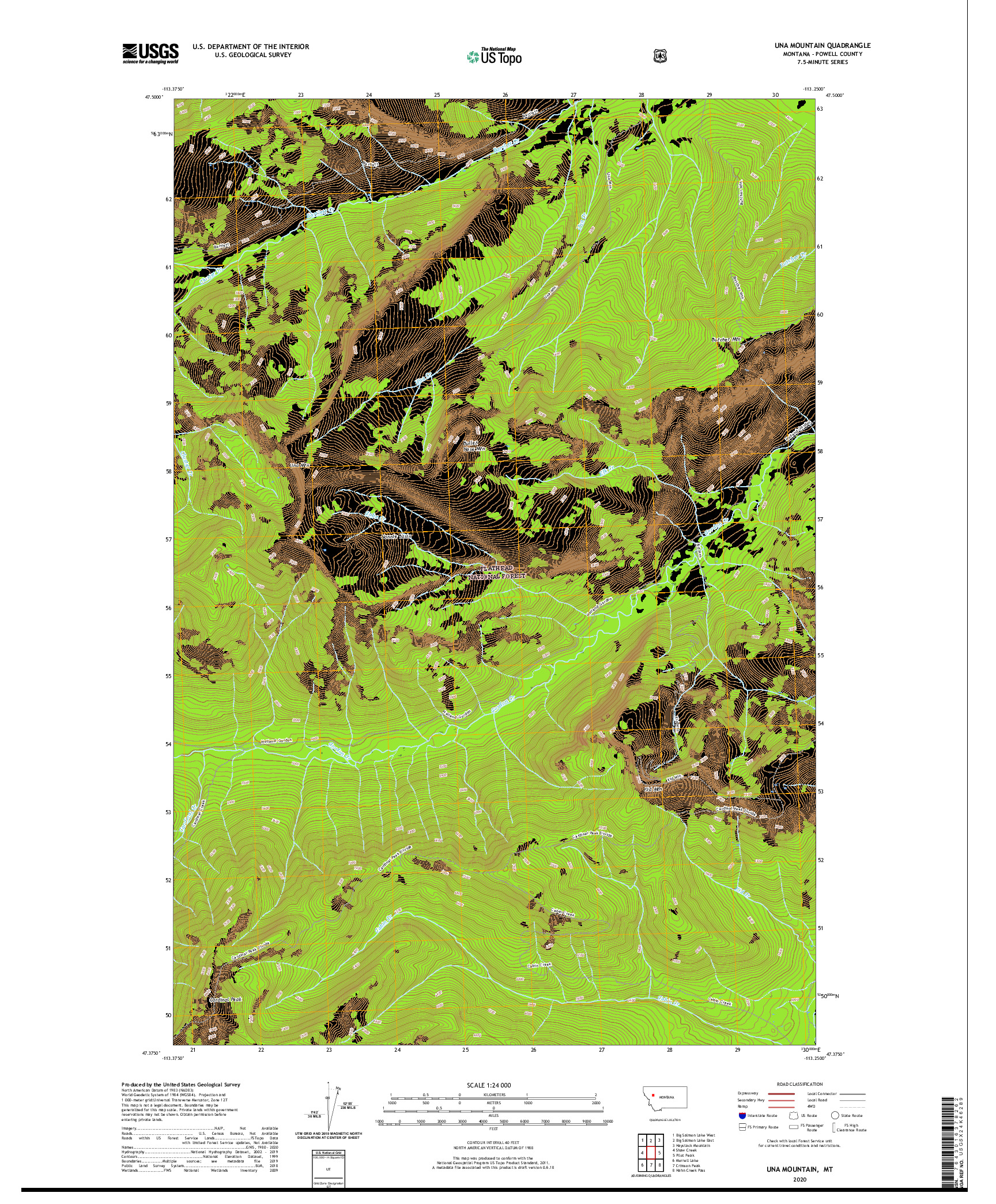 USGS US TOPO 7.5-MINUTE MAP FOR UNA MOUNTAIN, MT 2020