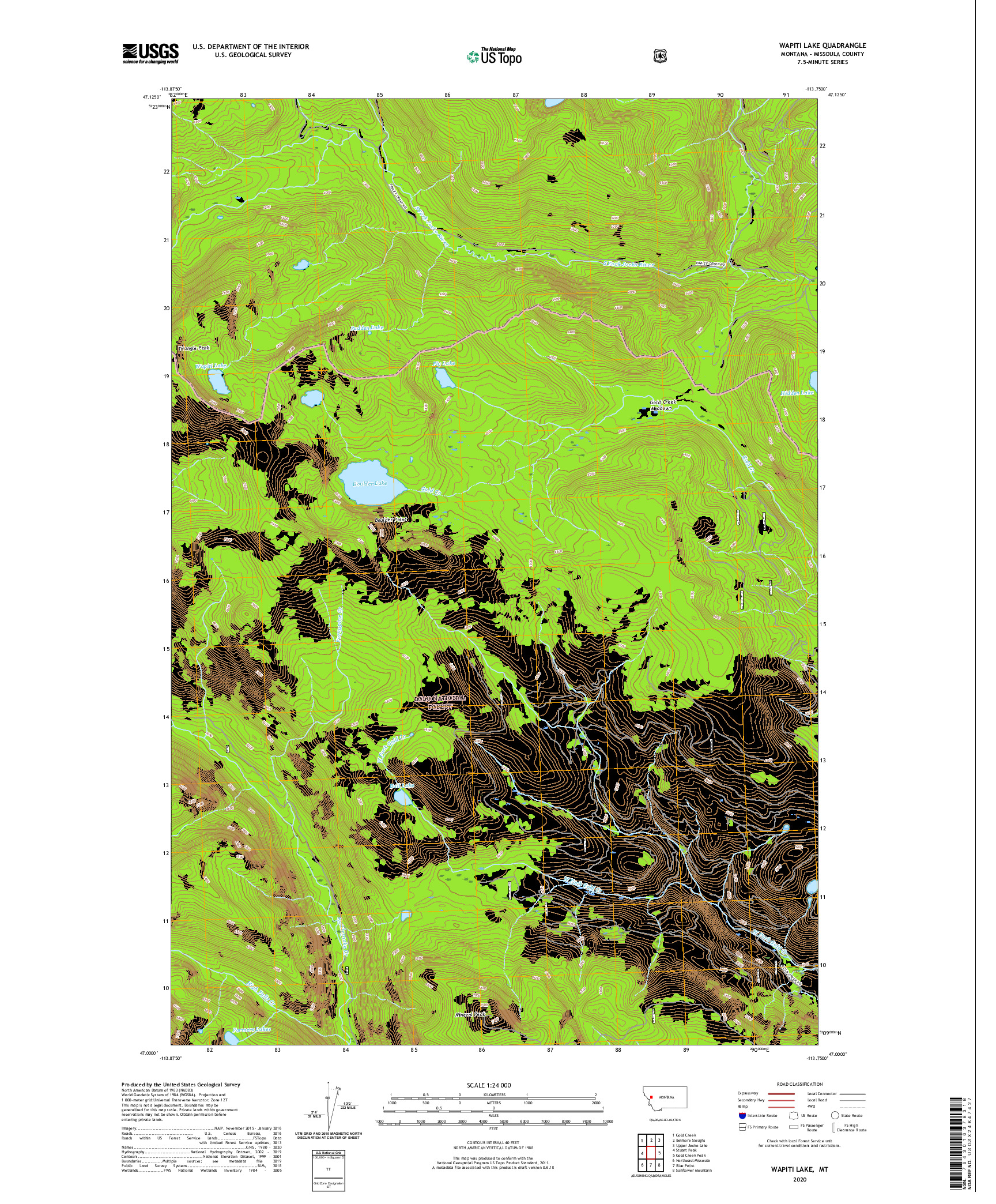 USGS US TOPO 7.5-MINUTE MAP FOR WAPITI LAKE, MT 2020