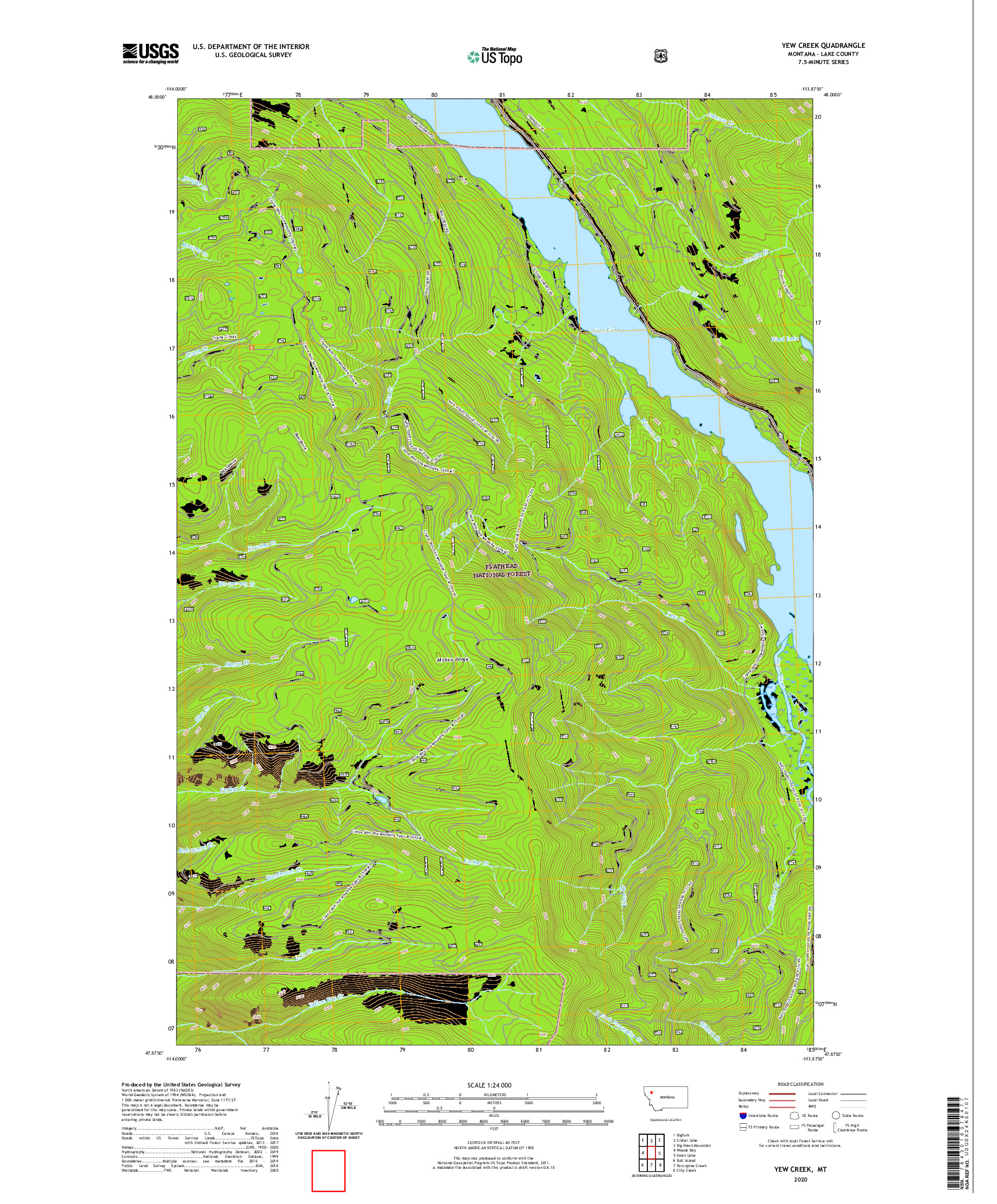USGS US TOPO 7.5-MINUTE MAP FOR YEW CREEK, MT 2020