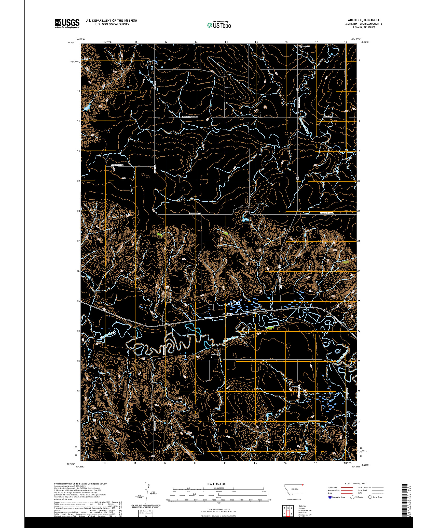 USGS US TOPO 7.5-MINUTE MAP FOR ARCHER, MT 2020