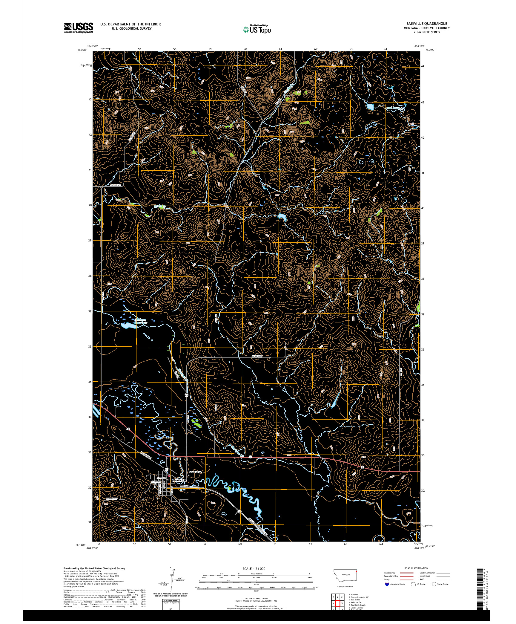 USGS US TOPO 7.5-MINUTE MAP FOR BAINVILLE, MT 2020