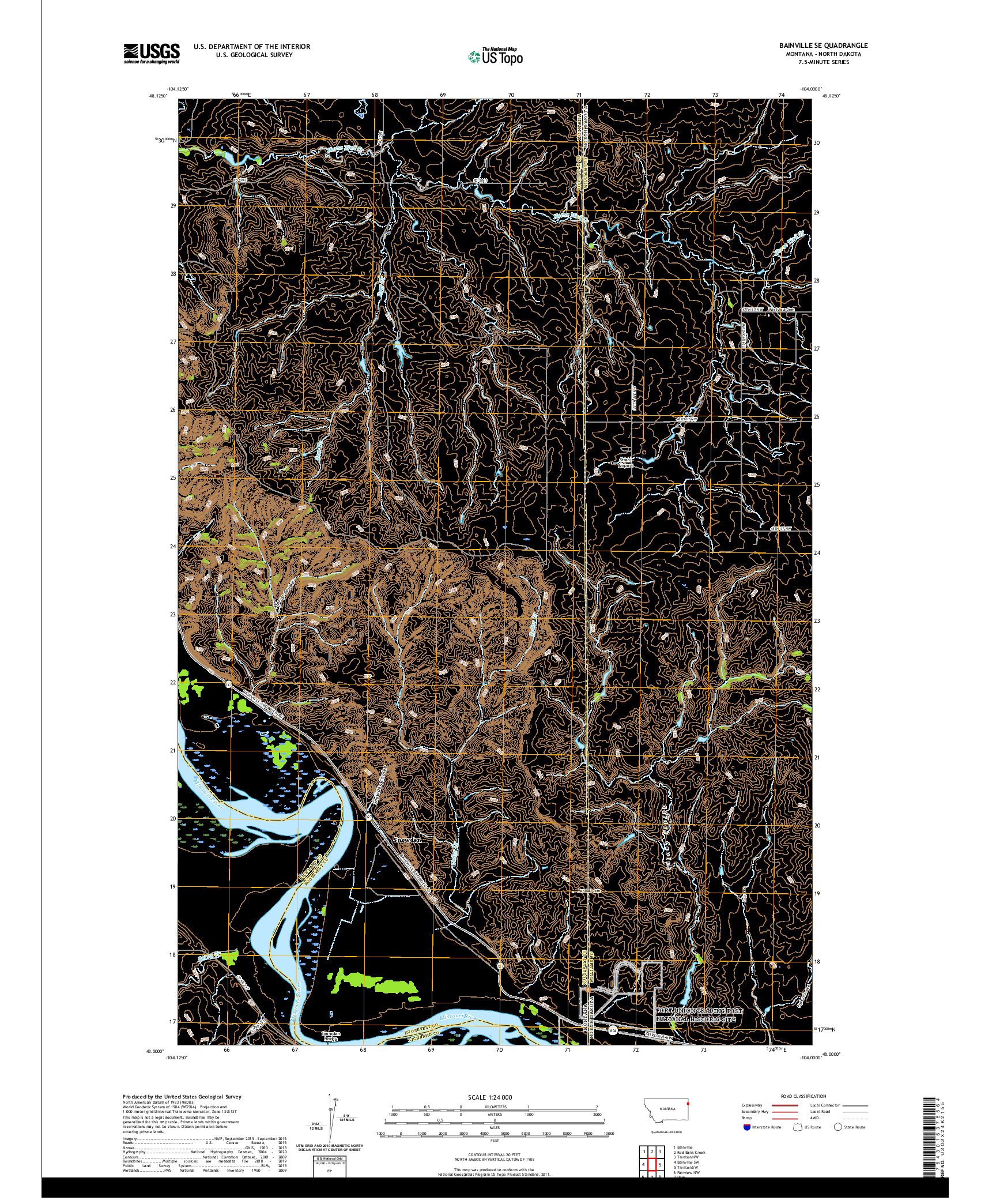 USGS US TOPO 7.5-MINUTE MAP FOR BAINVILLE SE, MT,ND 2020