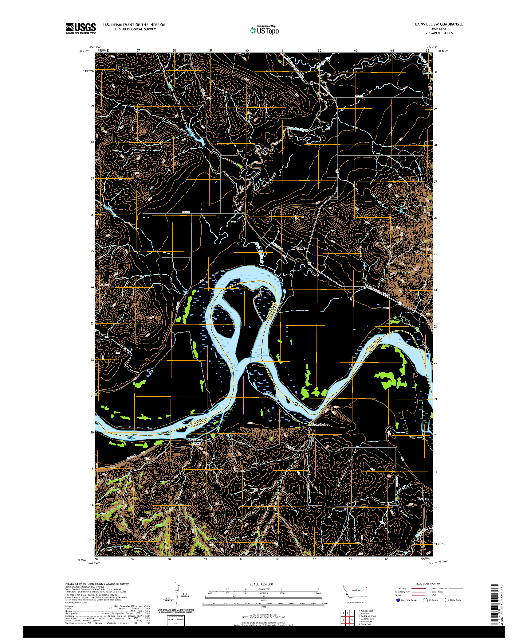 USGS US TOPO 7.5-MINUTE MAP FOR BAINVILLE SW, MT 2020