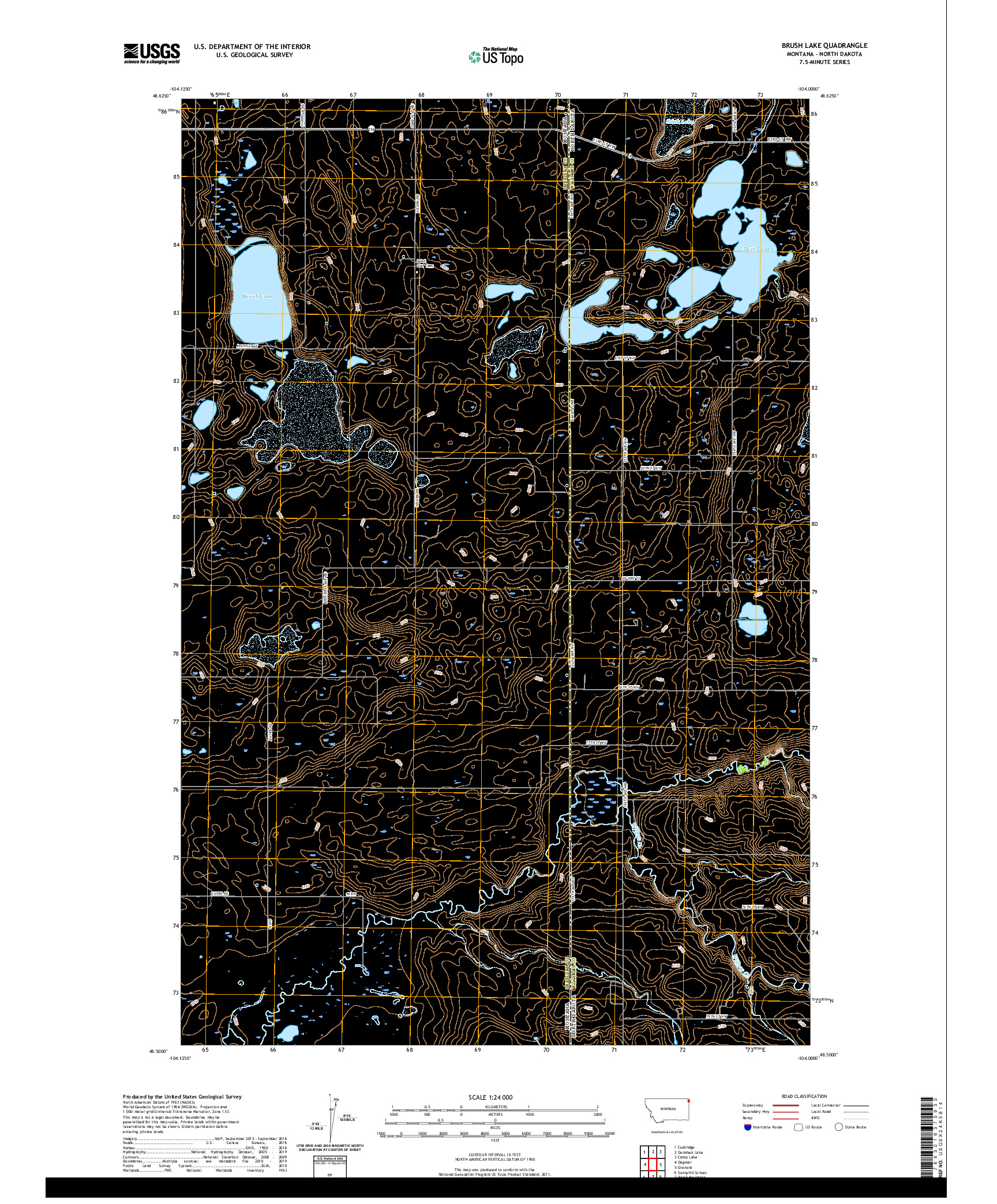 USGS US TOPO 7.5-MINUTE MAP FOR BRUSH LAKE, MT,ND 2020