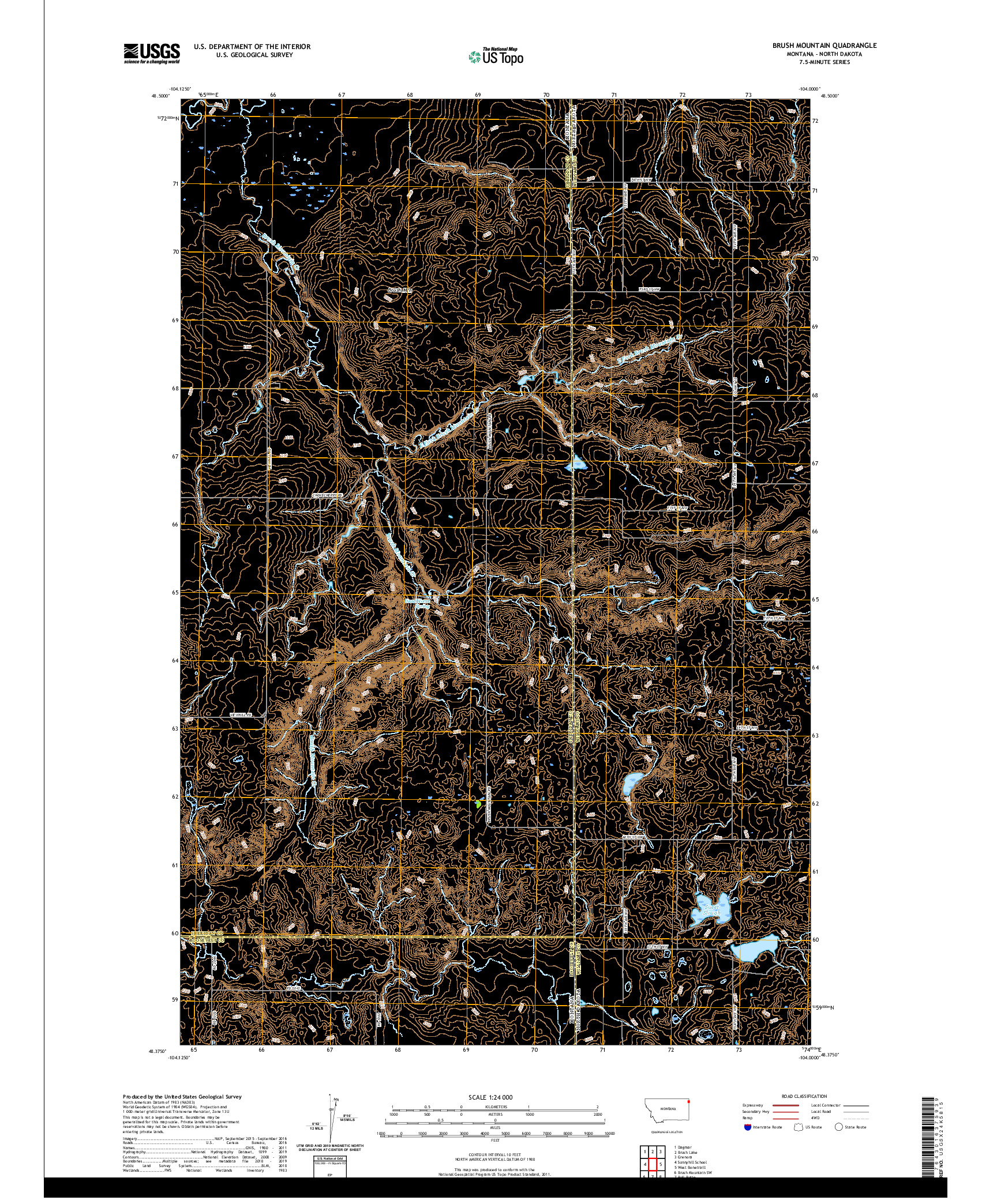 USGS US TOPO 7.5-MINUTE MAP FOR BRUSH MOUNTAIN, MT,ND 2020