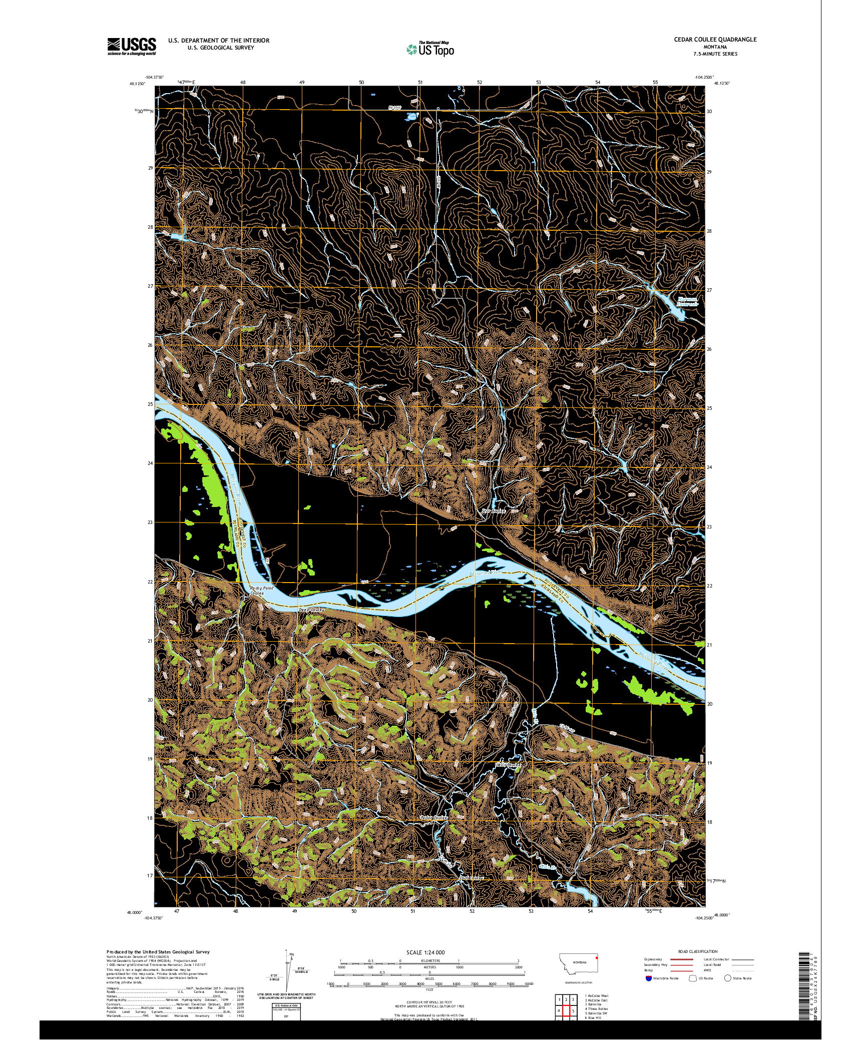 USGS US TOPO 7.5-MINUTE MAP FOR CEDAR COULEE, MT 2020