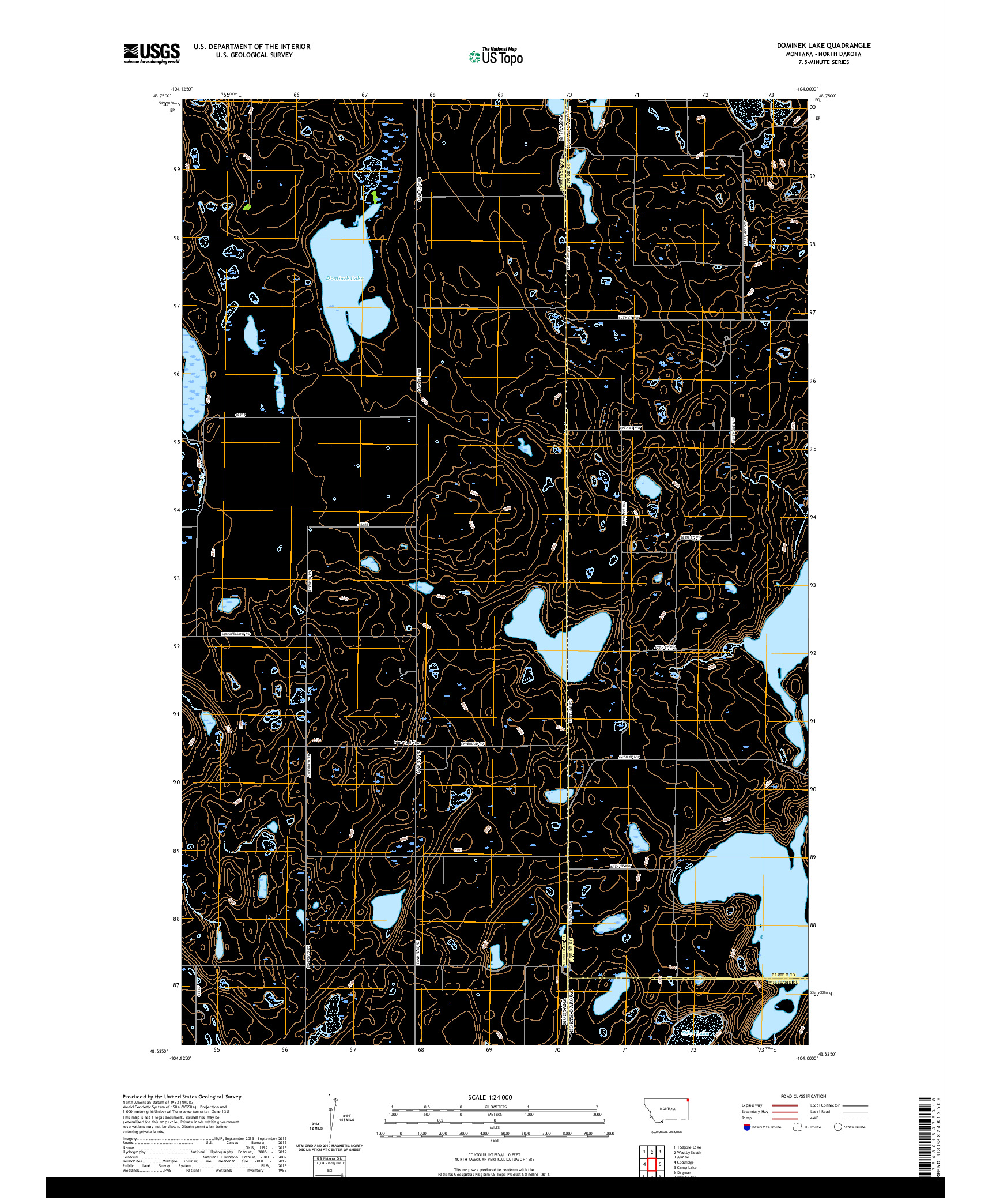 USGS US TOPO 7.5-MINUTE MAP FOR DOMINEK LAKE, MT,ND 2020