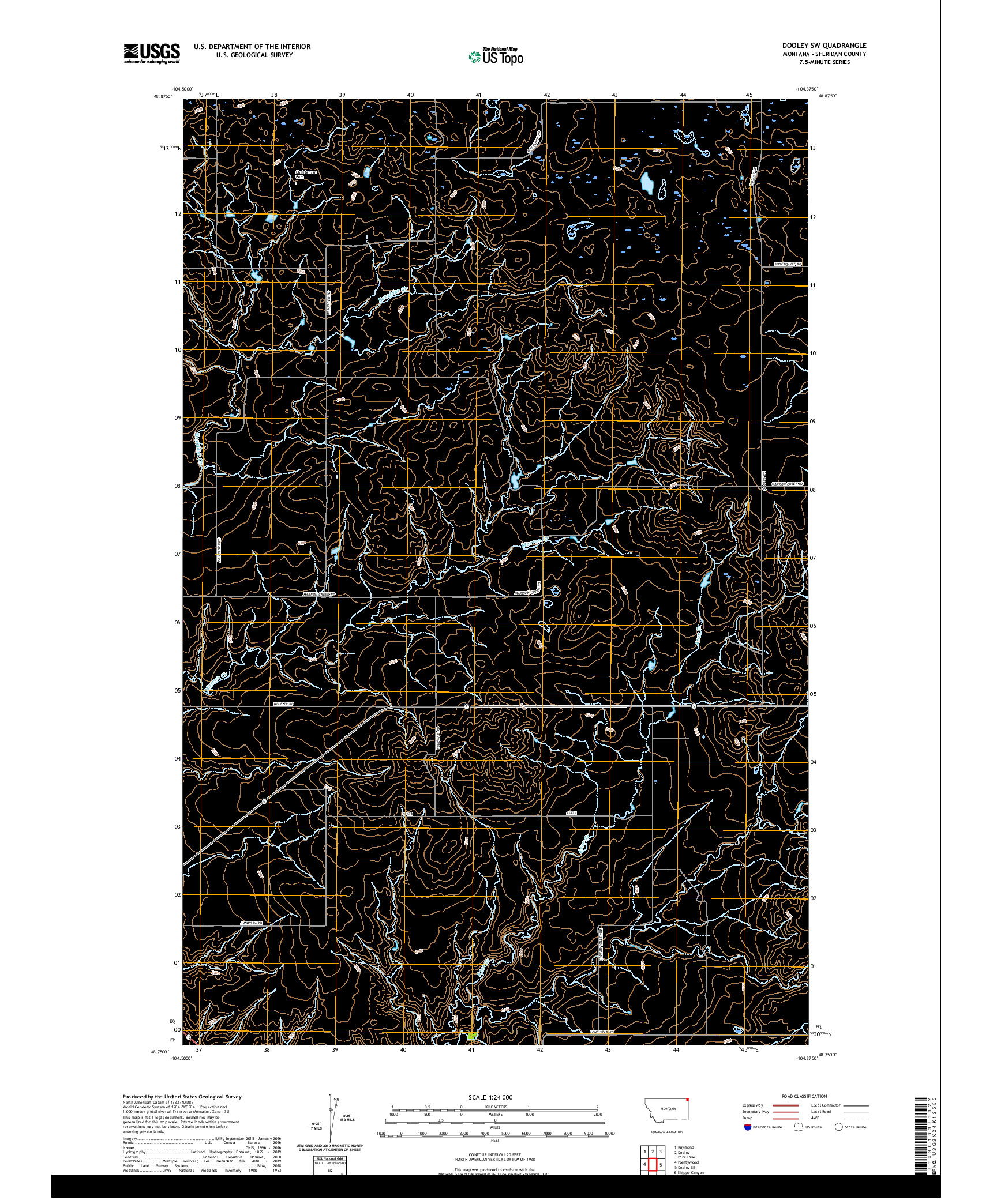 USGS US TOPO 7.5-MINUTE MAP FOR DOOLEY SW, MT 2020