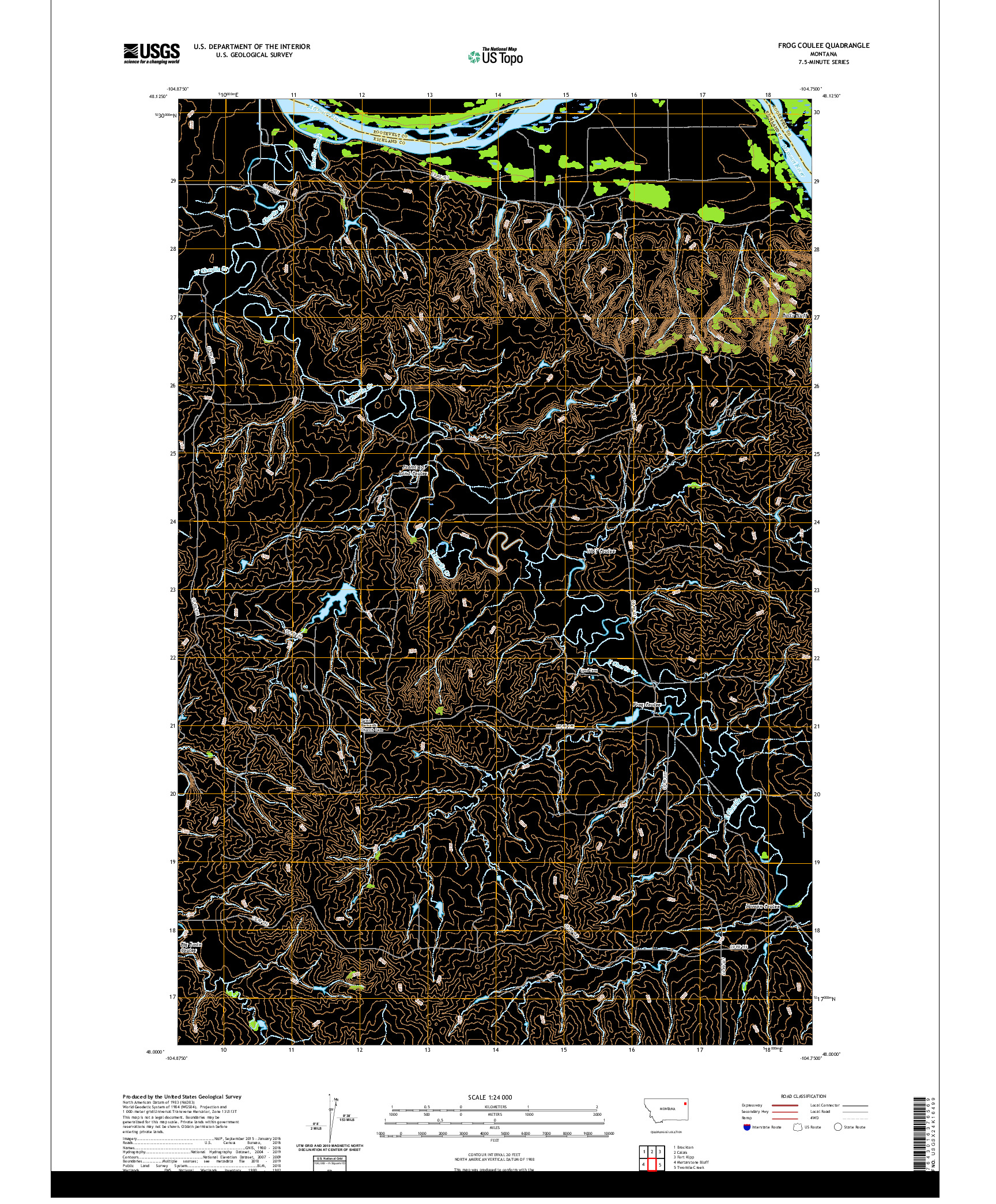 USGS US TOPO 7.5-MINUTE MAP FOR FROG COULEE, MT 2020