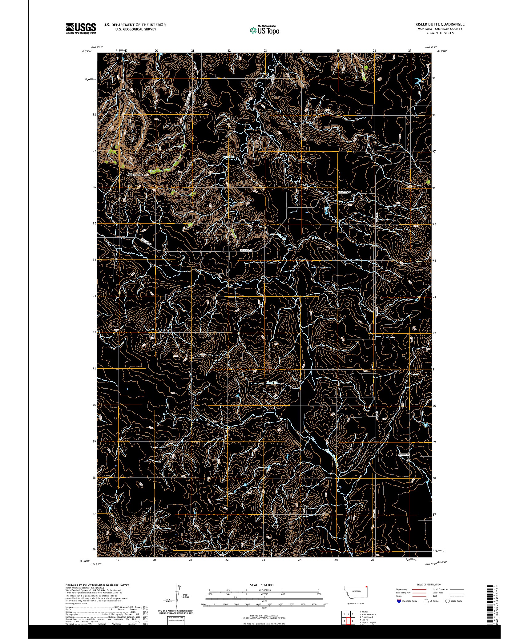 USGS US TOPO 7.5-MINUTE MAP FOR KISLER BUTTE, MT 2020