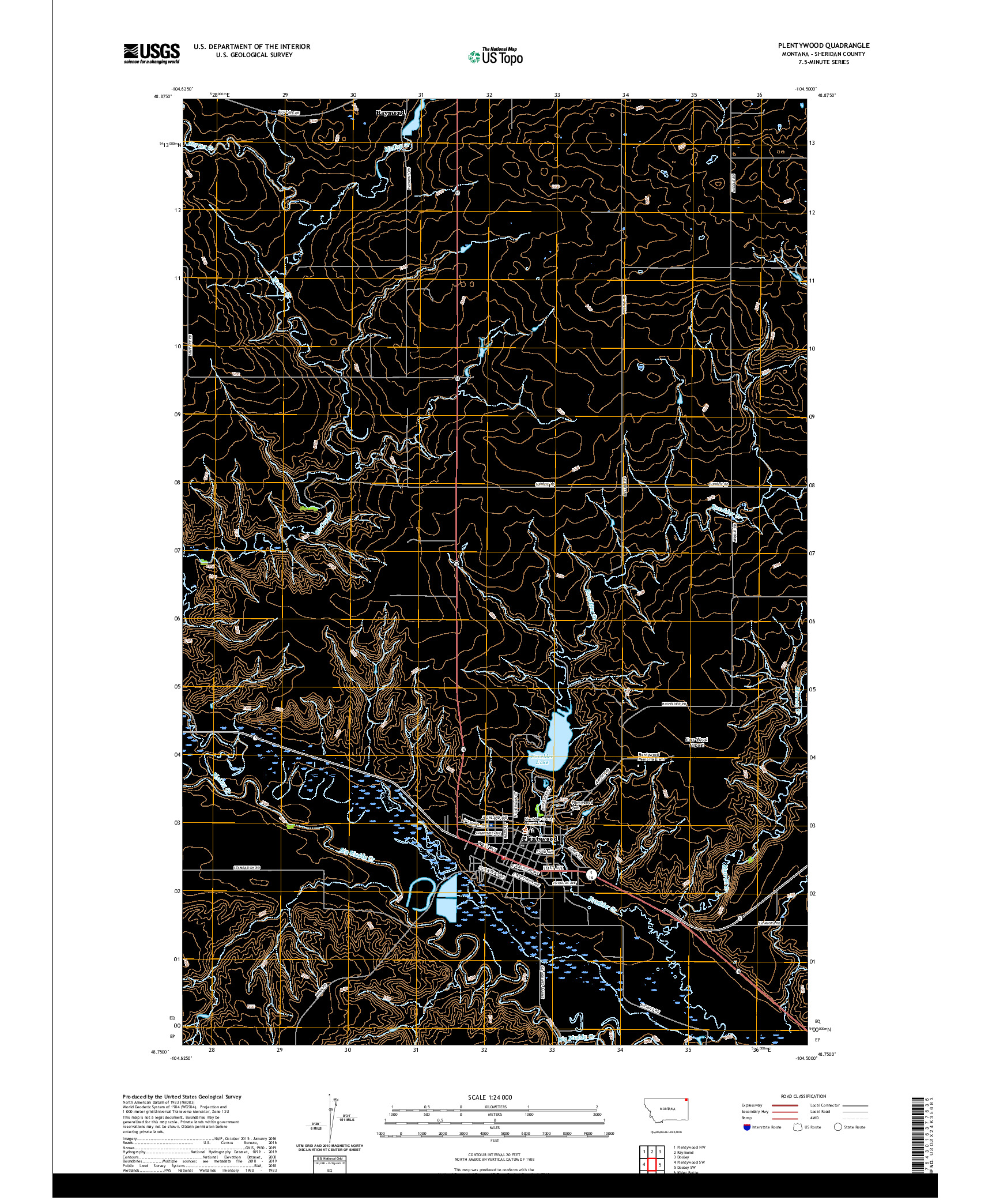 USGS US TOPO 7.5-MINUTE MAP FOR PLENTYWOOD, MT 2020