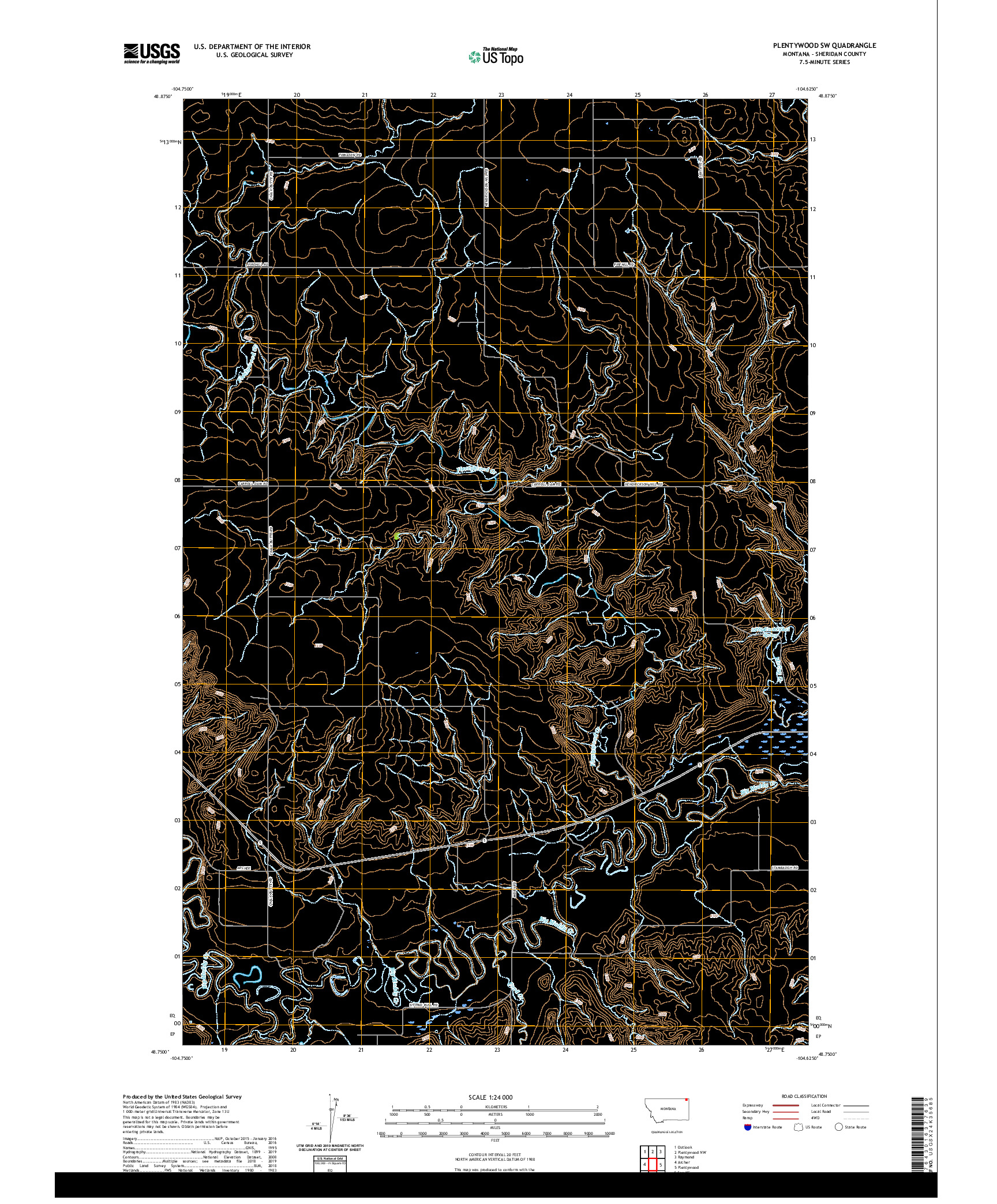 USGS US TOPO 7.5-MINUTE MAP FOR PLENTYWOOD SW, MT 2020