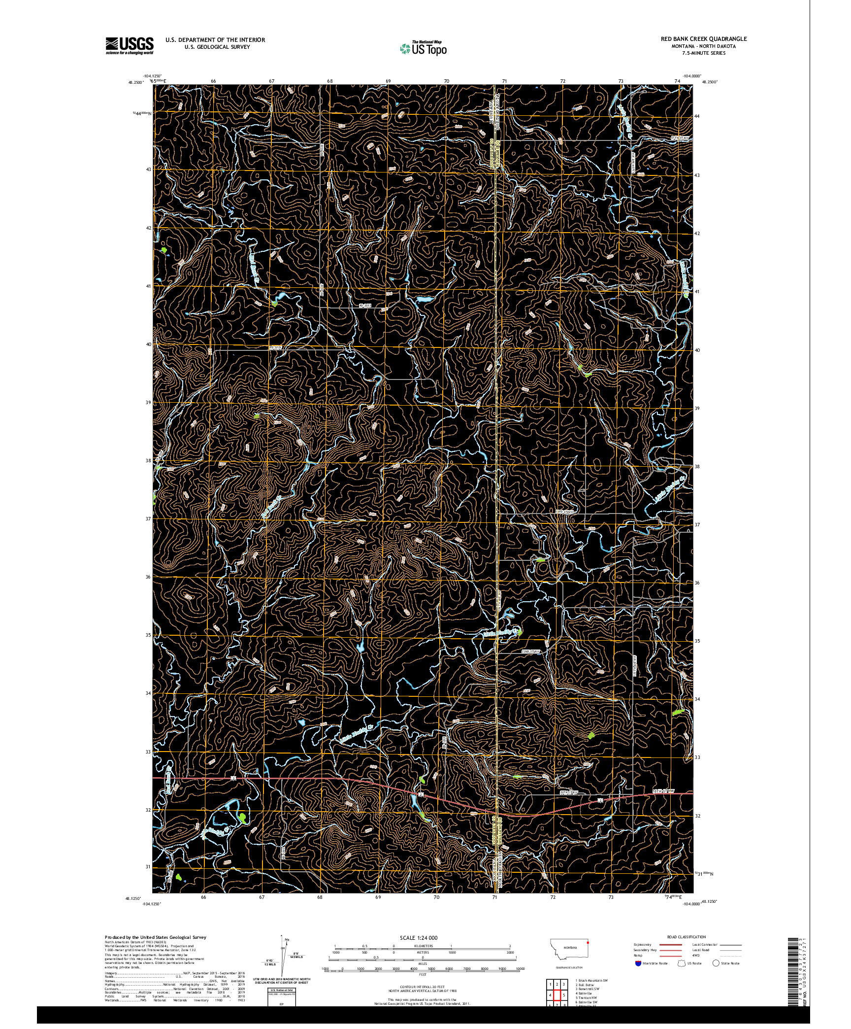 USGS US TOPO 7.5-MINUTE MAP FOR RED BANK CREEK, MT,ND 2020