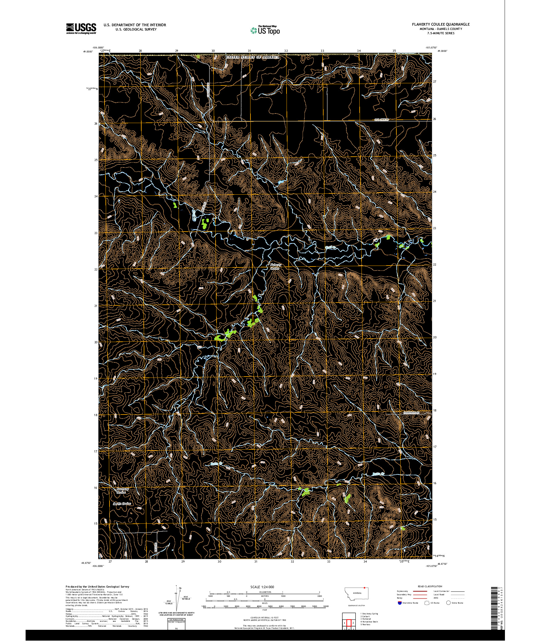 USGS US TOPO 7.5-MINUTE MAP FOR FLAHERTY COULEE, MT,SK 2020