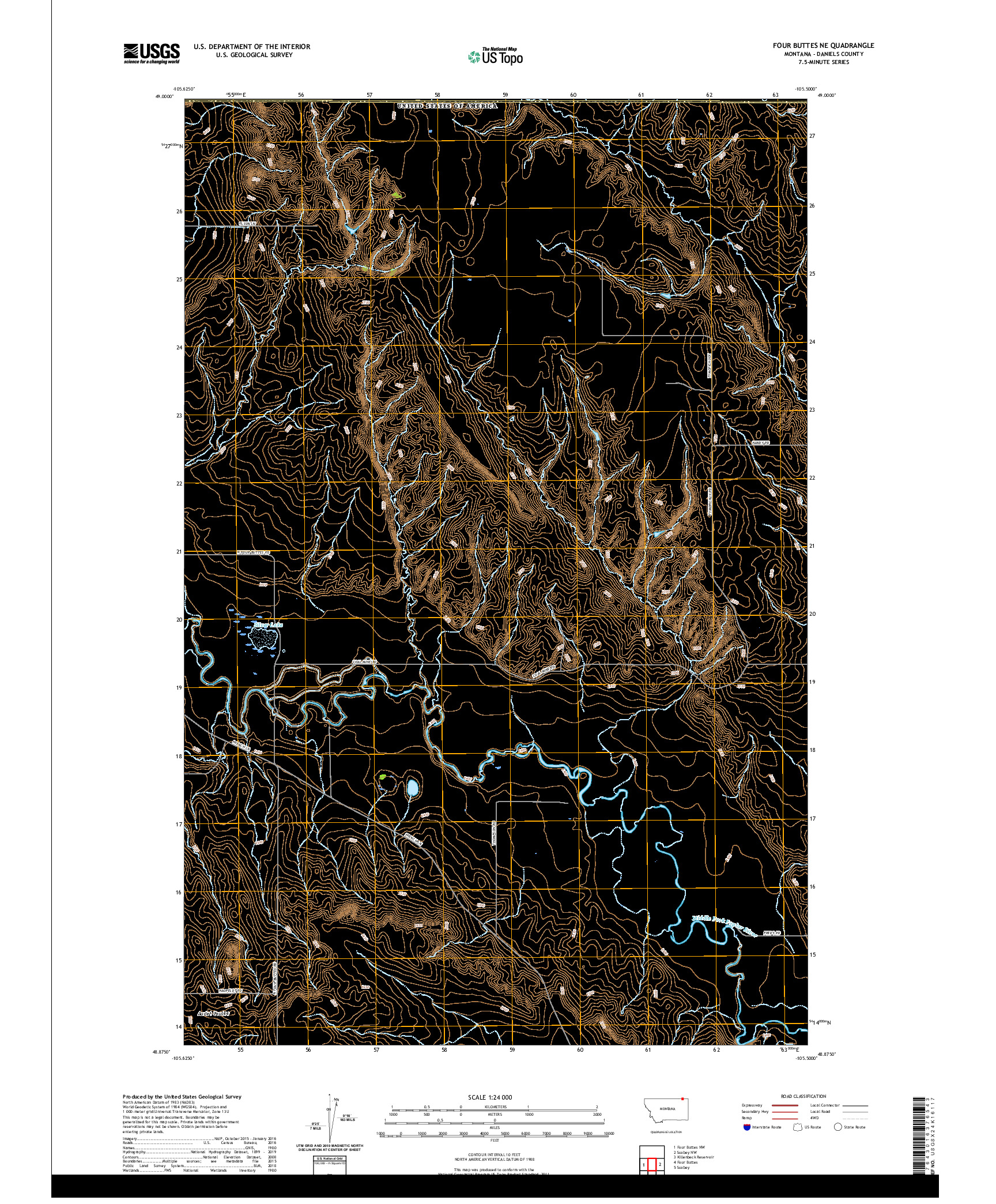 USGS US TOPO 7.5-MINUTE MAP FOR FOUR BUTTES NE, MT,SK 2020