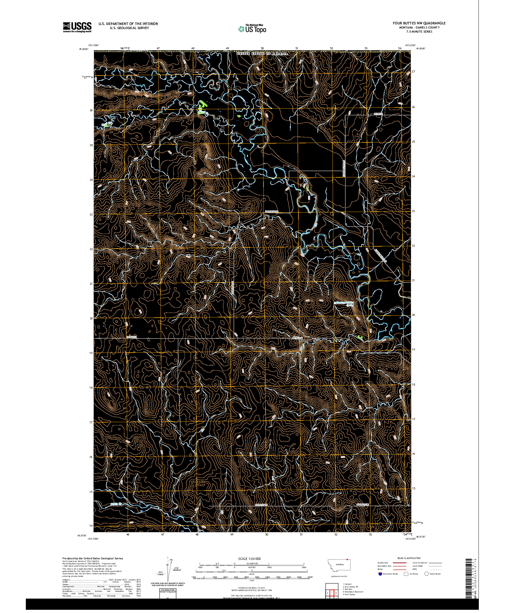 USGS US TOPO 7.5-MINUTE MAP FOR FOUR BUTTES NW, MT,SK 2020