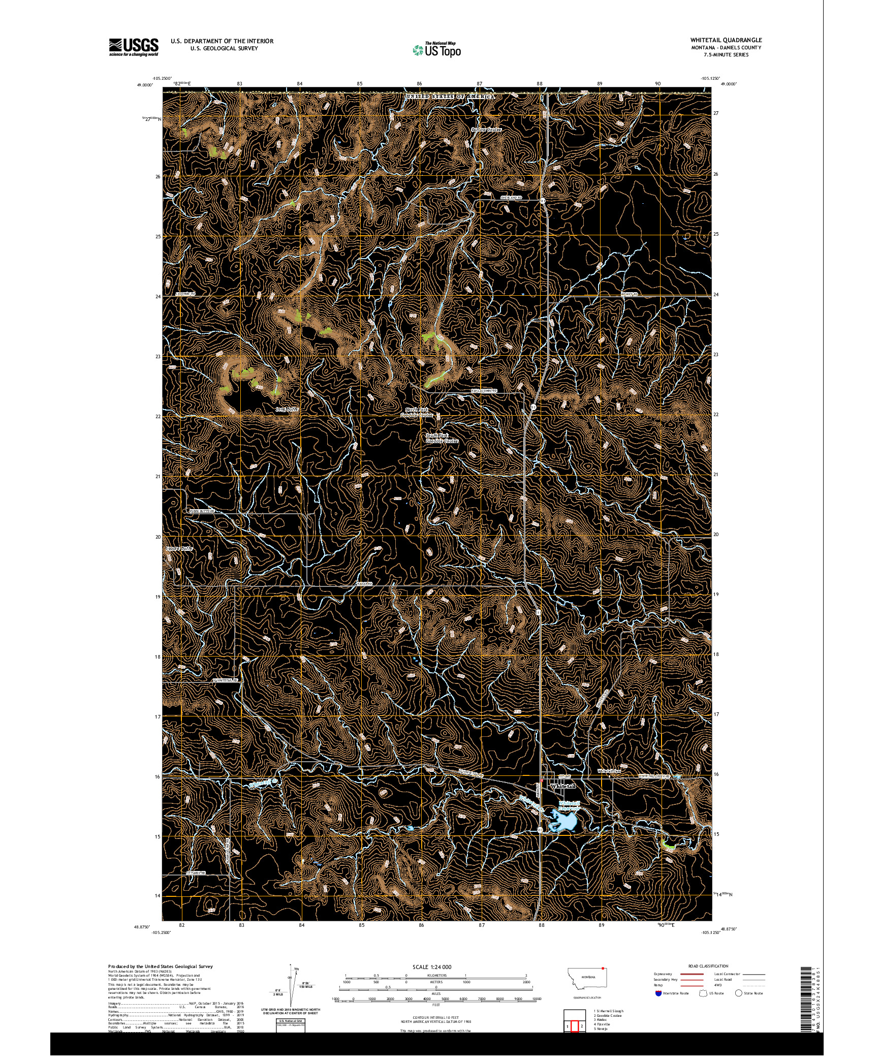 USGS US TOPO 7.5-MINUTE MAP FOR WHITETAIL, MT,SK 2020