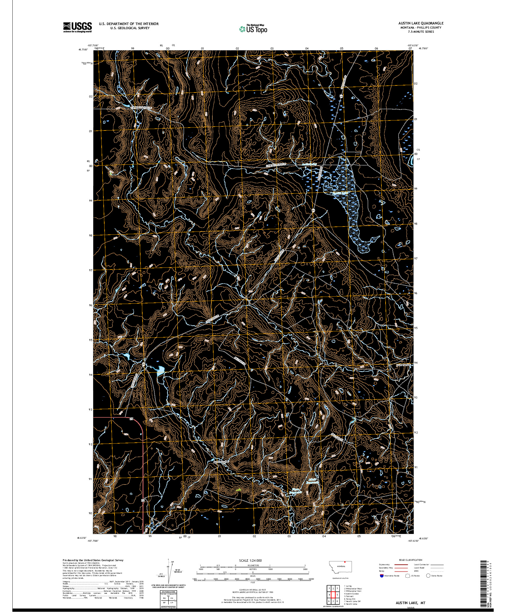 USGS US TOPO 7.5-MINUTE MAP FOR AUSTIN LAKE, MT 2020