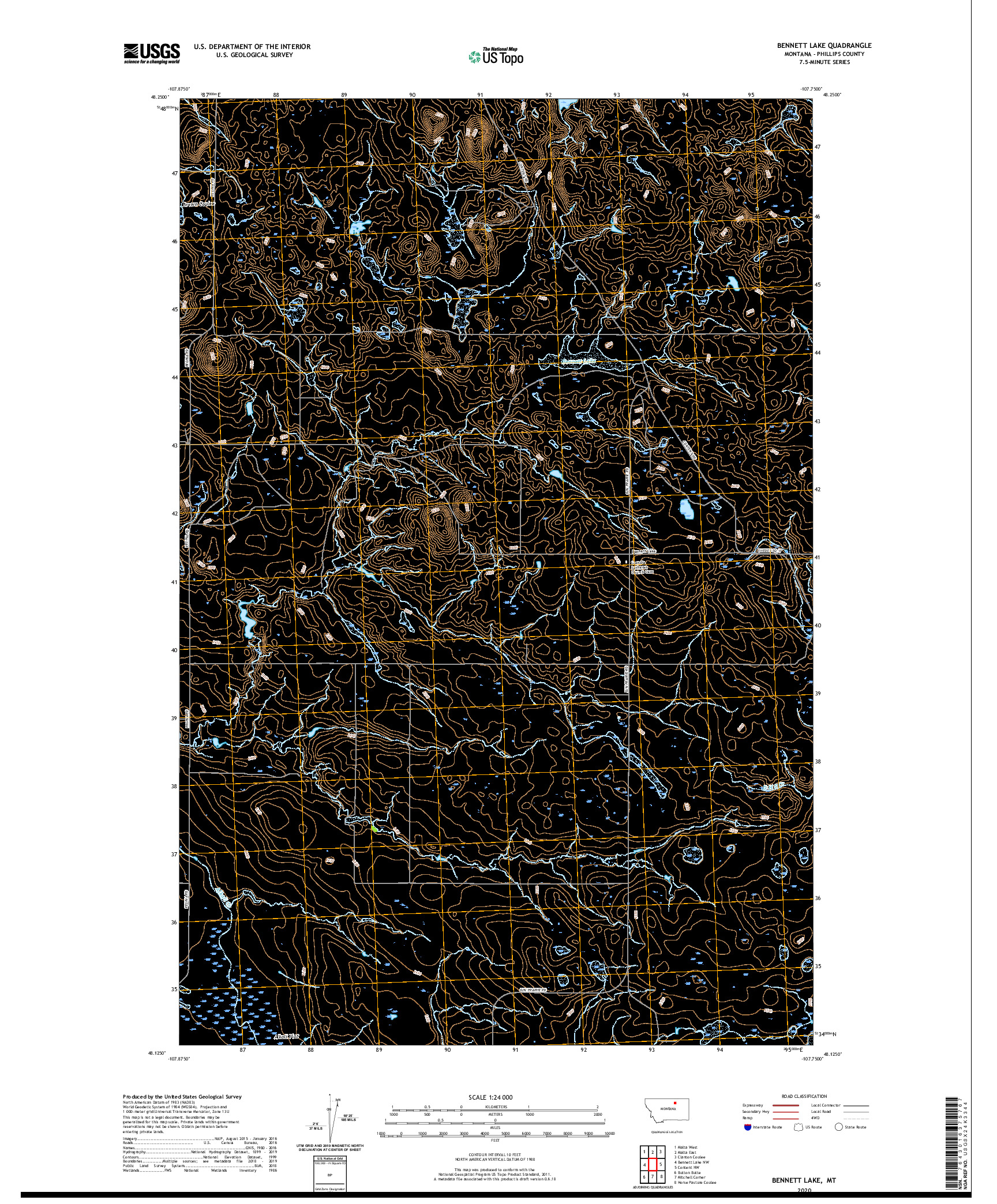 USGS US TOPO 7.5-MINUTE MAP FOR BENNETT LAKE, MT 2020