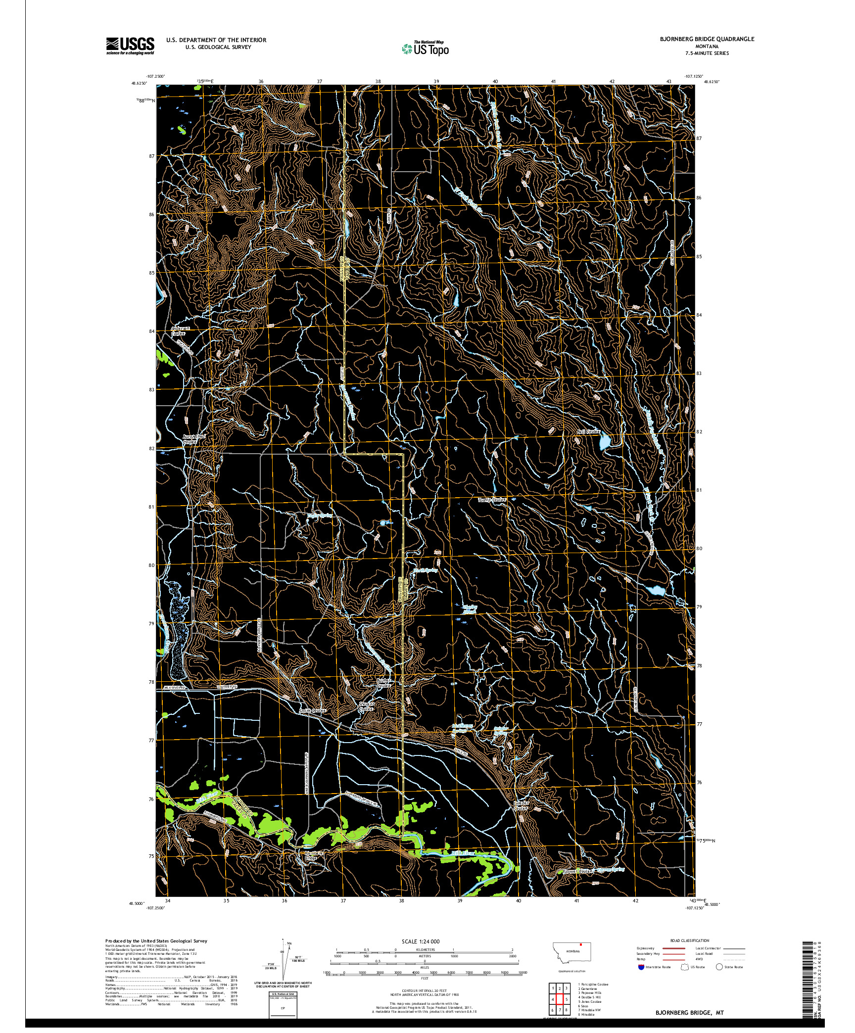 USGS US TOPO 7.5-MINUTE MAP FOR BJORNBERG BRIDGE, MT 2020