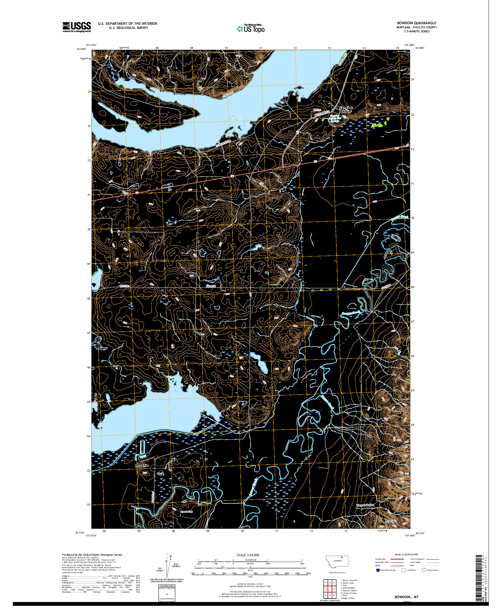 USGS US TOPO 7.5-MINUTE MAP FOR BOWDOIN, MT 2020