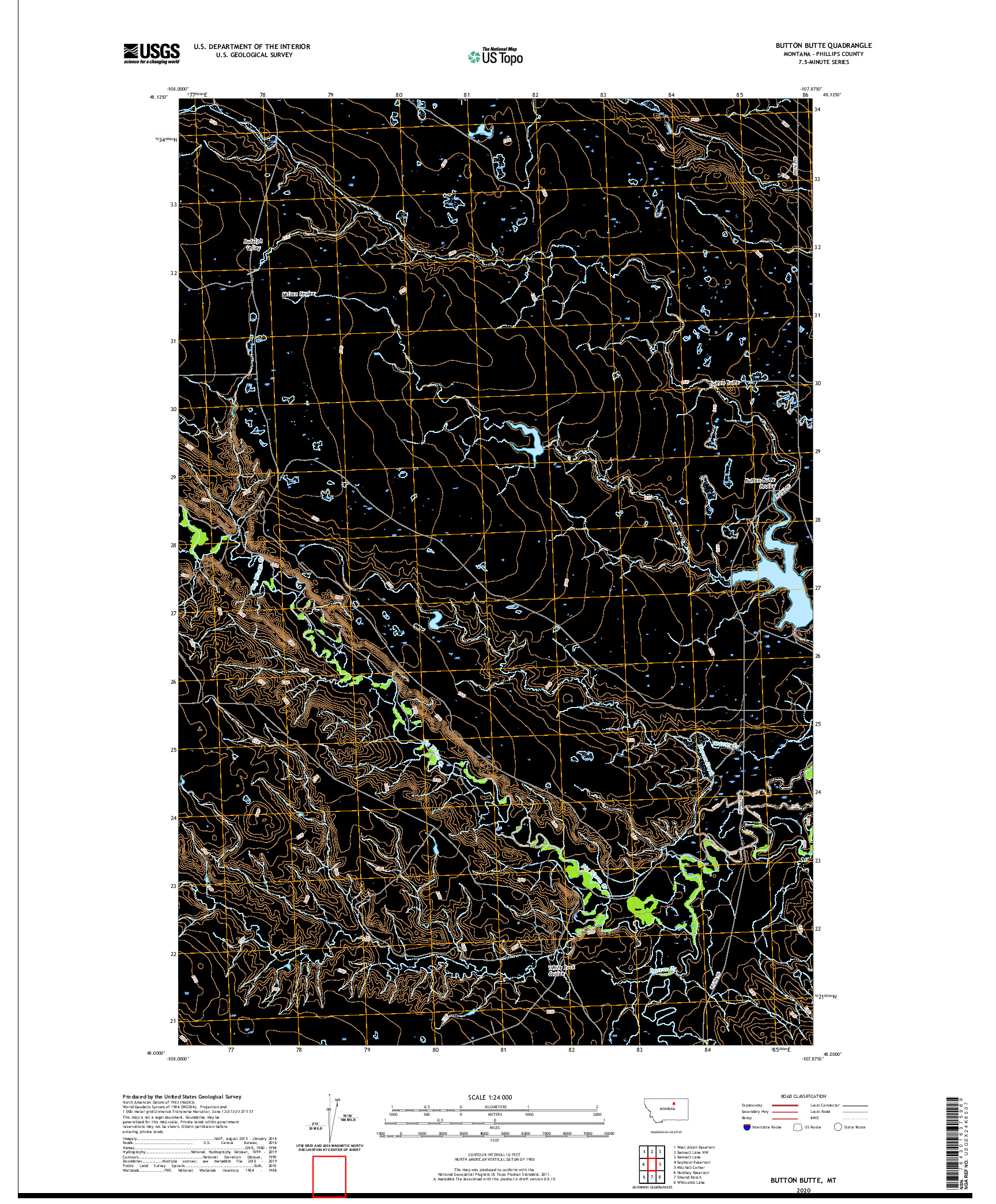 USGS US TOPO 7.5-MINUTE MAP FOR BUTTON BUTTE, MT 2020