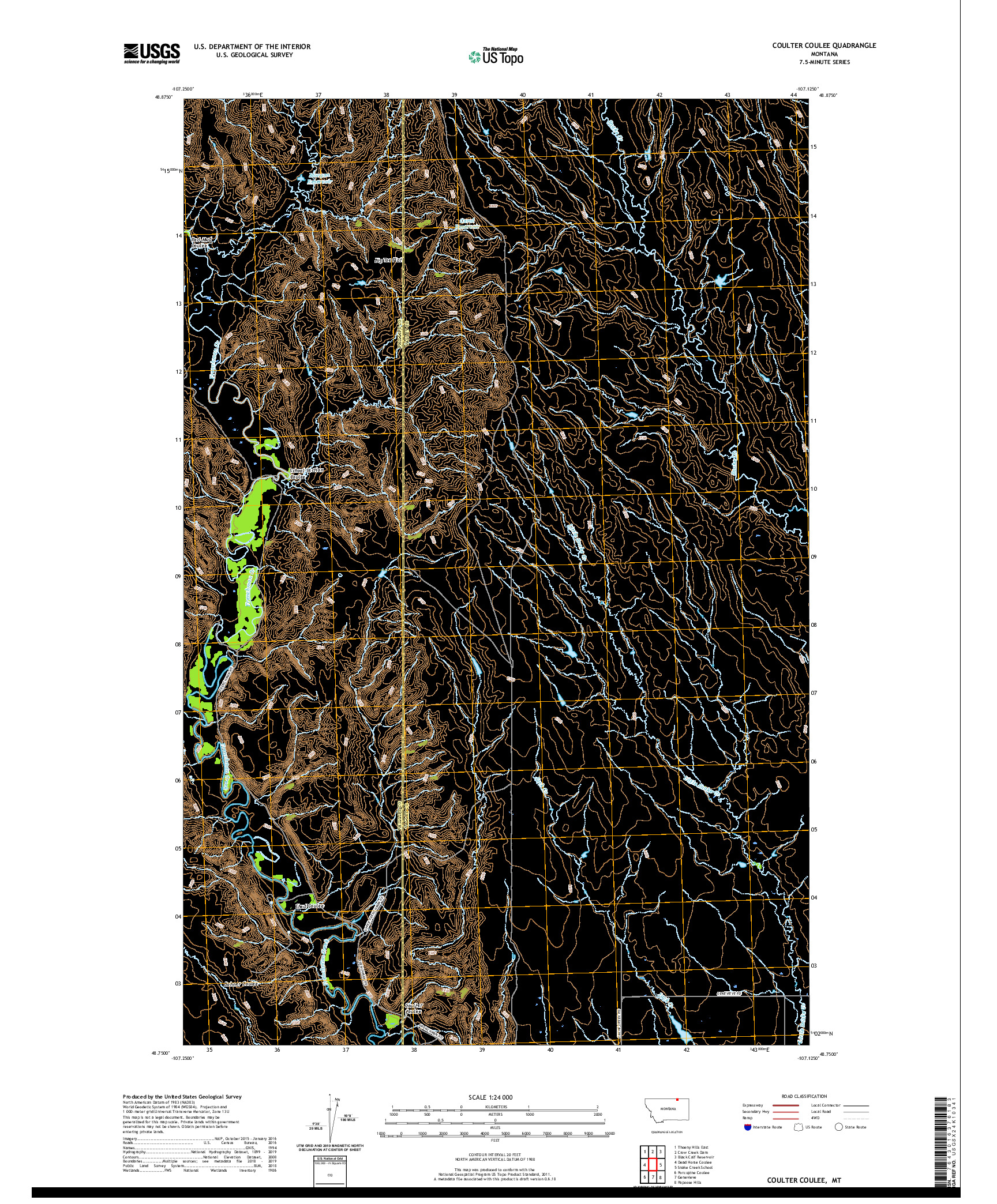 USGS US TOPO 7.5-MINUTE MAP FOR COULTER COULEE, MT 2020